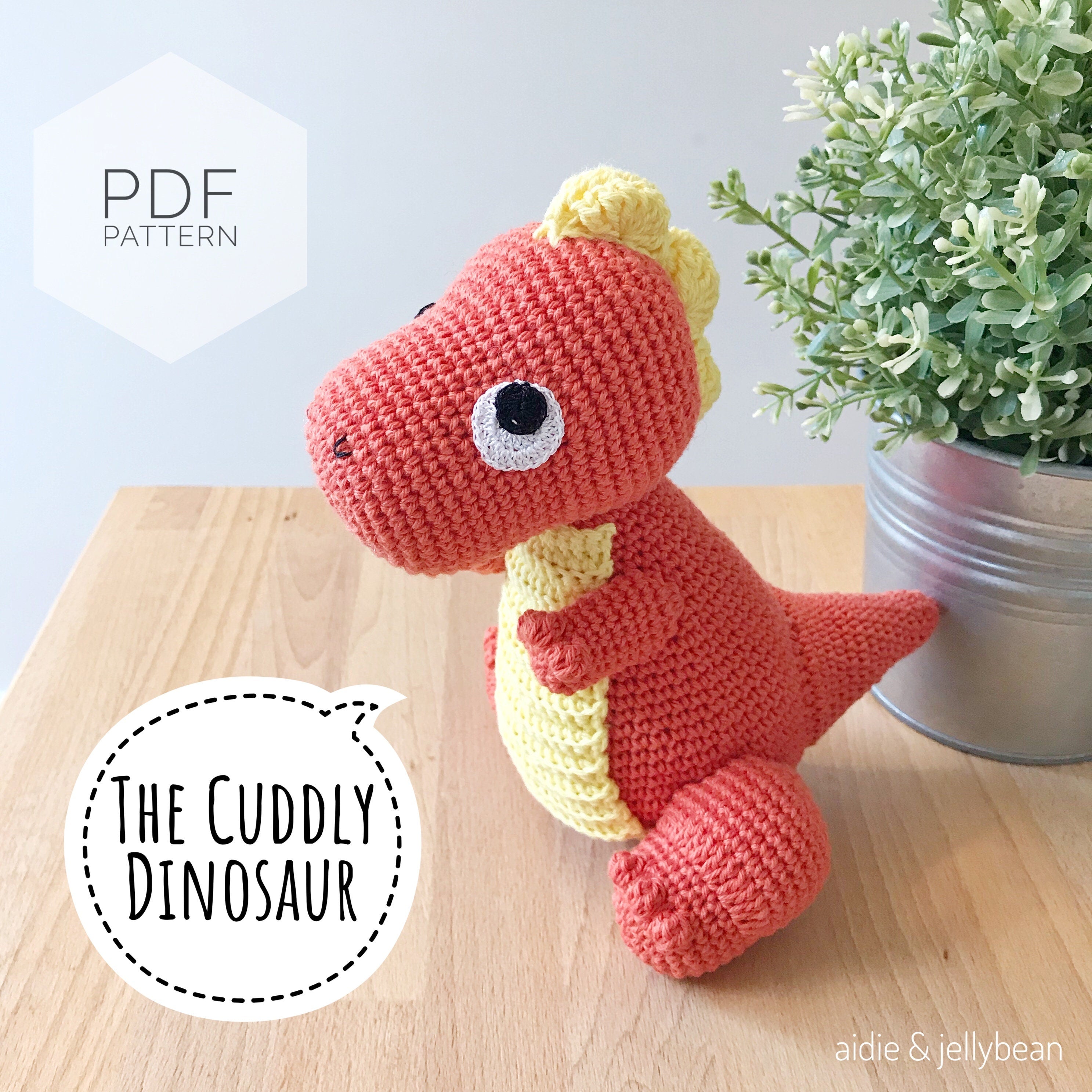 AMIGURUMI PATTERN/ tutorial (English) Amigurumi Dinosaur - "The Cuddly Dinosaur" pdf - US terminology