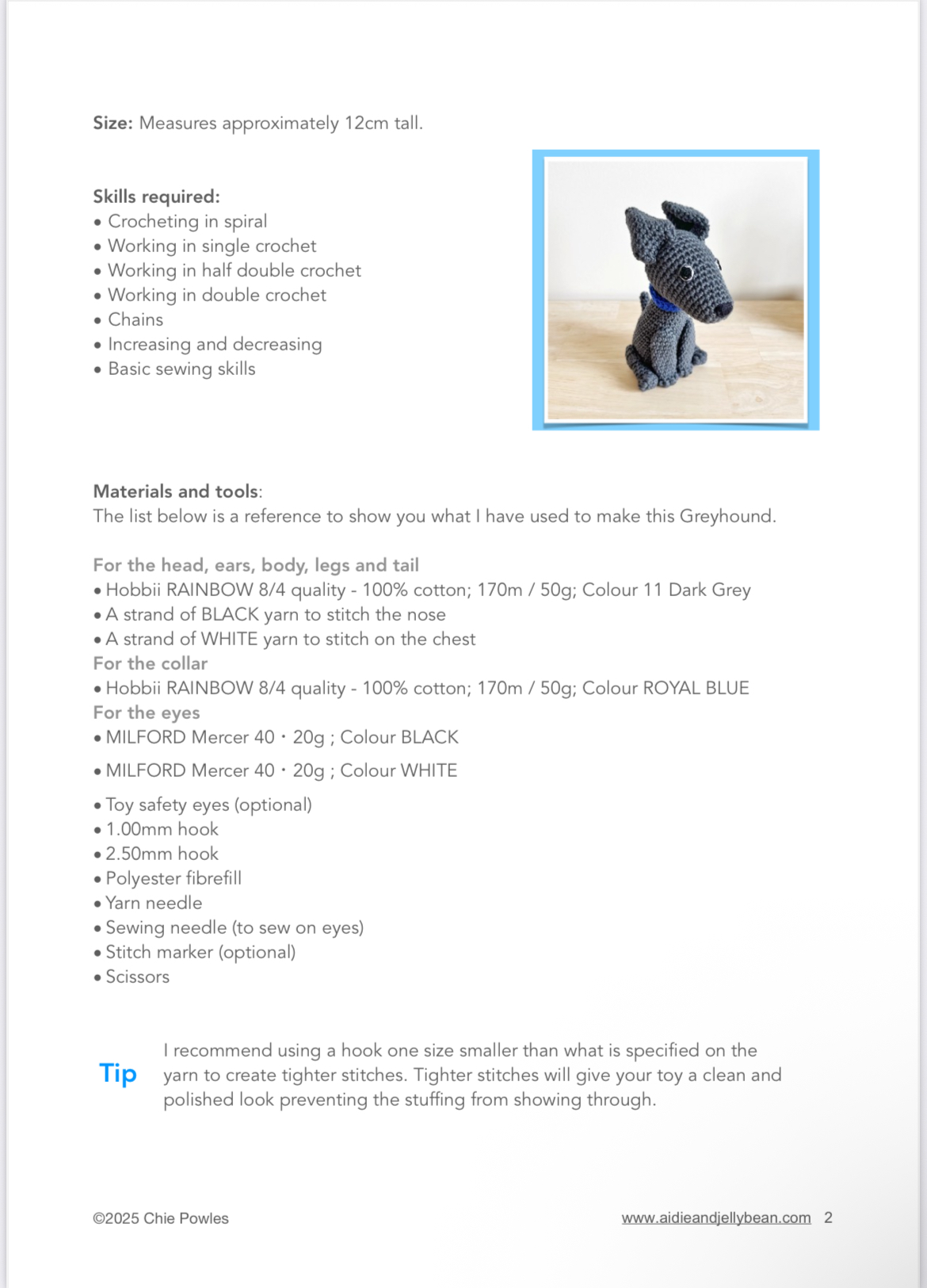 AMIGURUMI PATTERN/ tutorial (English) Amigurumi Greyhound Dog - "Duke the Greyhound Puppy"