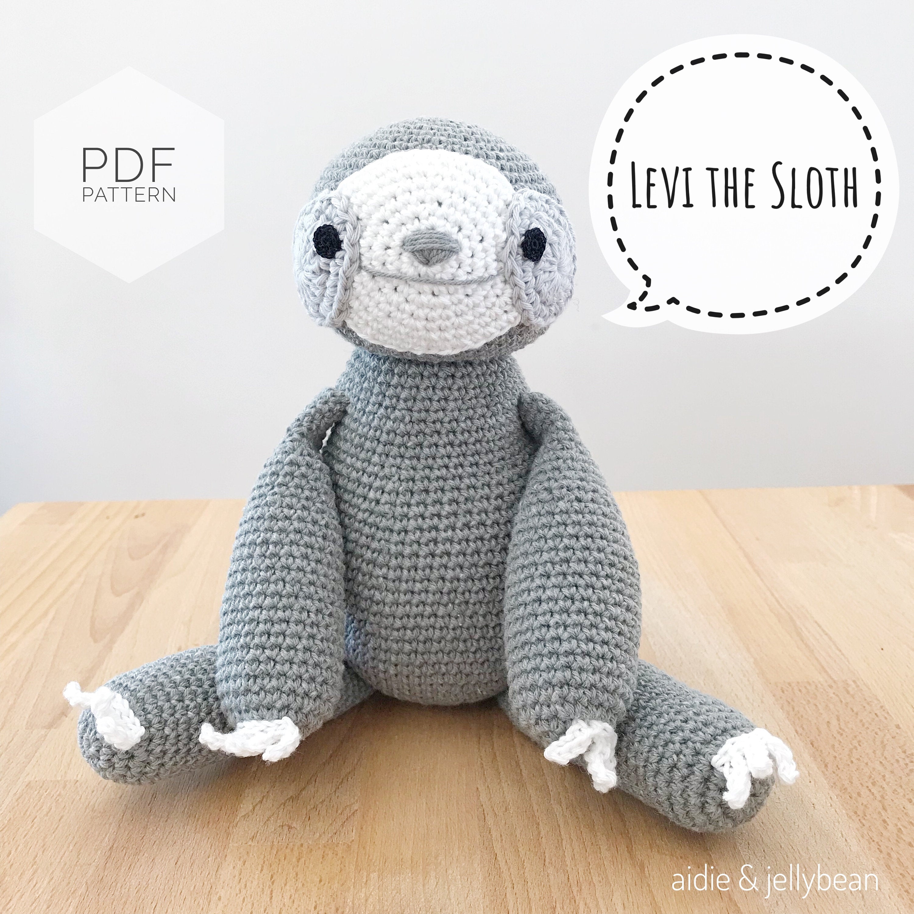 AMIGURUMI PATTERN/ tutorial (English) Amigurumi Sloth - "Levi the Sloth Pattern" pdf - US terminology