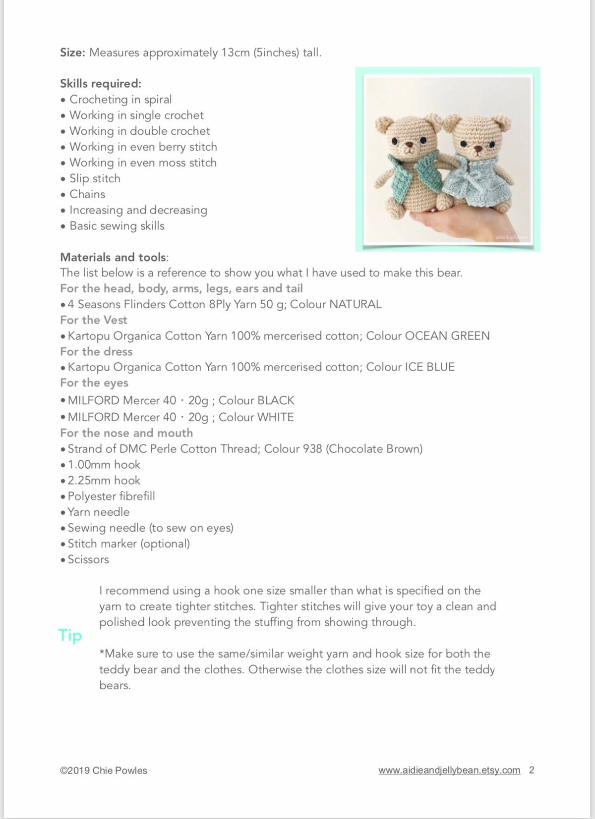 AMIGURUMI PATTERN/ tutorial (English) Amigurumi Teddy Bear "The Little Teddy Bears" pdf - US terminology
