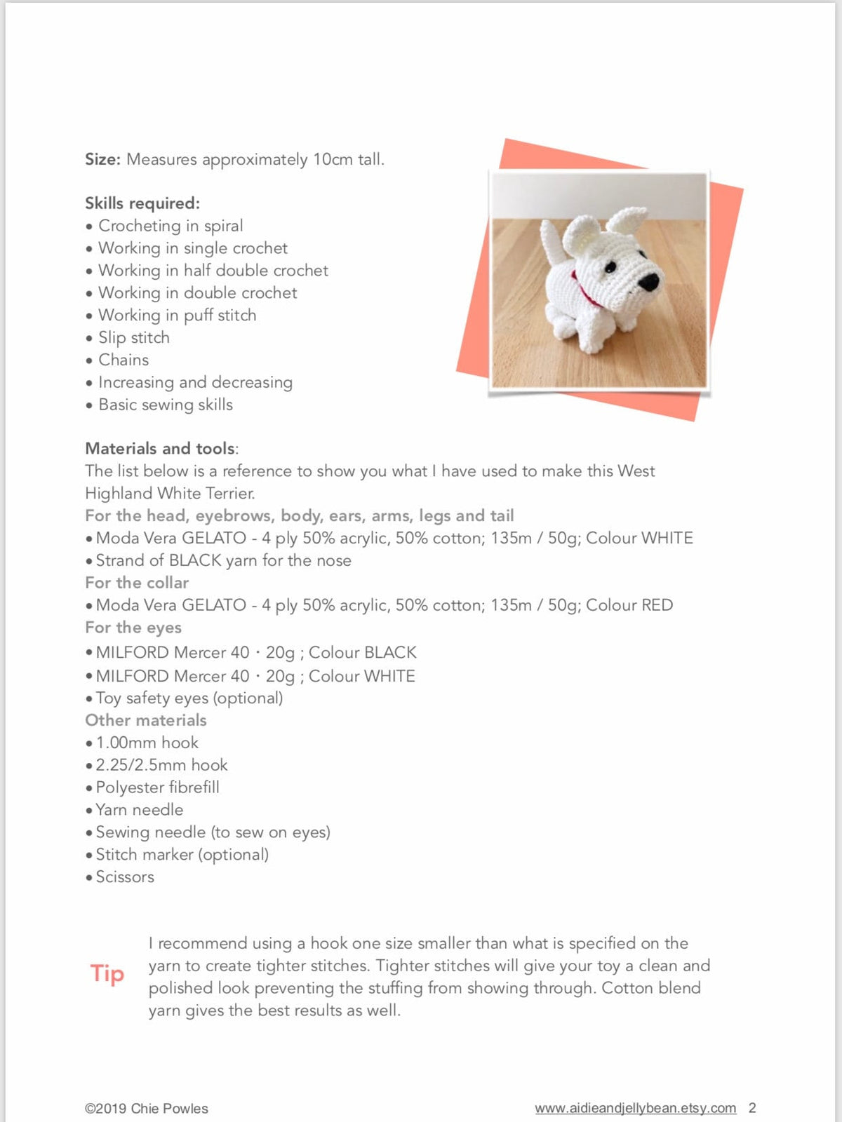 AMIGURUMI PATTERN/ tutorial (English) Amigurumi West Highland White Terrier - "Nessa the West Highland White Terrier Puppy" pdf - US terminology