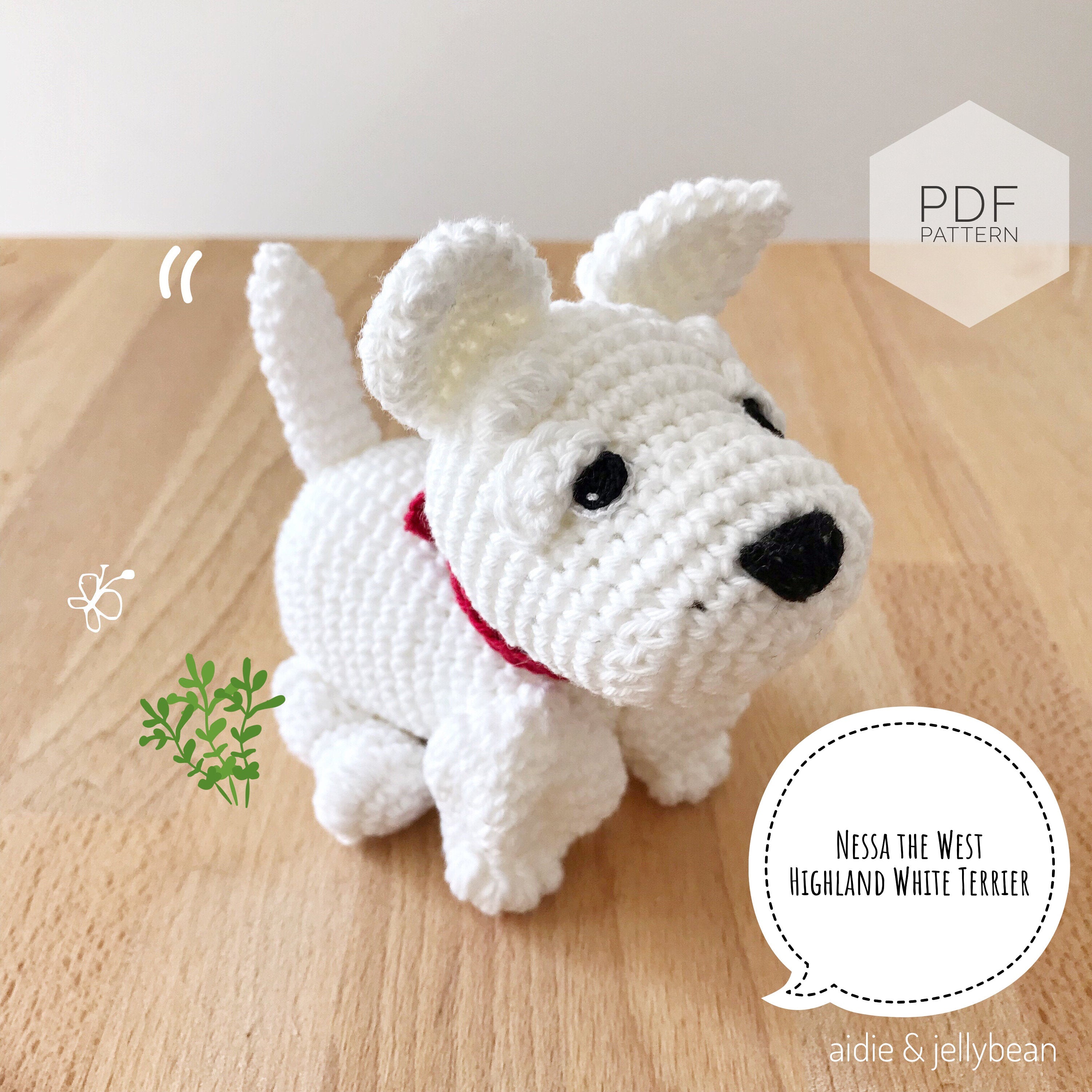 AMIGURUMI PATTERN/ tutorial (English) Amigurumi West Highland White Terrier - "Nessa the West Highland White Terrier Puppy" pdf - US terminology