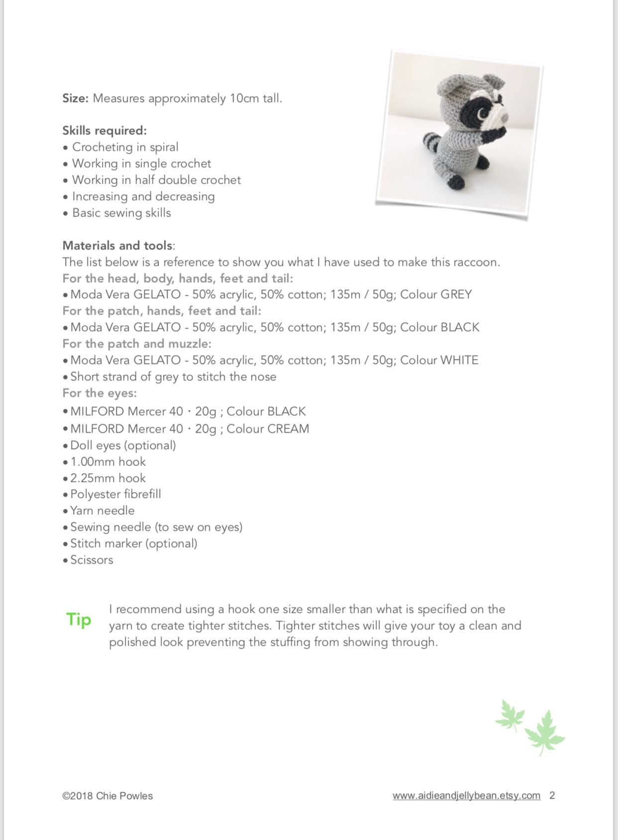AMIGURUMI PATTERN/ tutorial (English) Amigurumi Raccoon - "Rocco the Little Raccoon" pdf - US terminology
