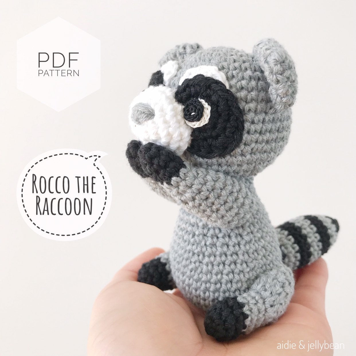 AMIGURUMI PATTERN/ tutorial (English) Amigurumi Raccoon - "Rocco the Little Raccoon" pdf - US terminology