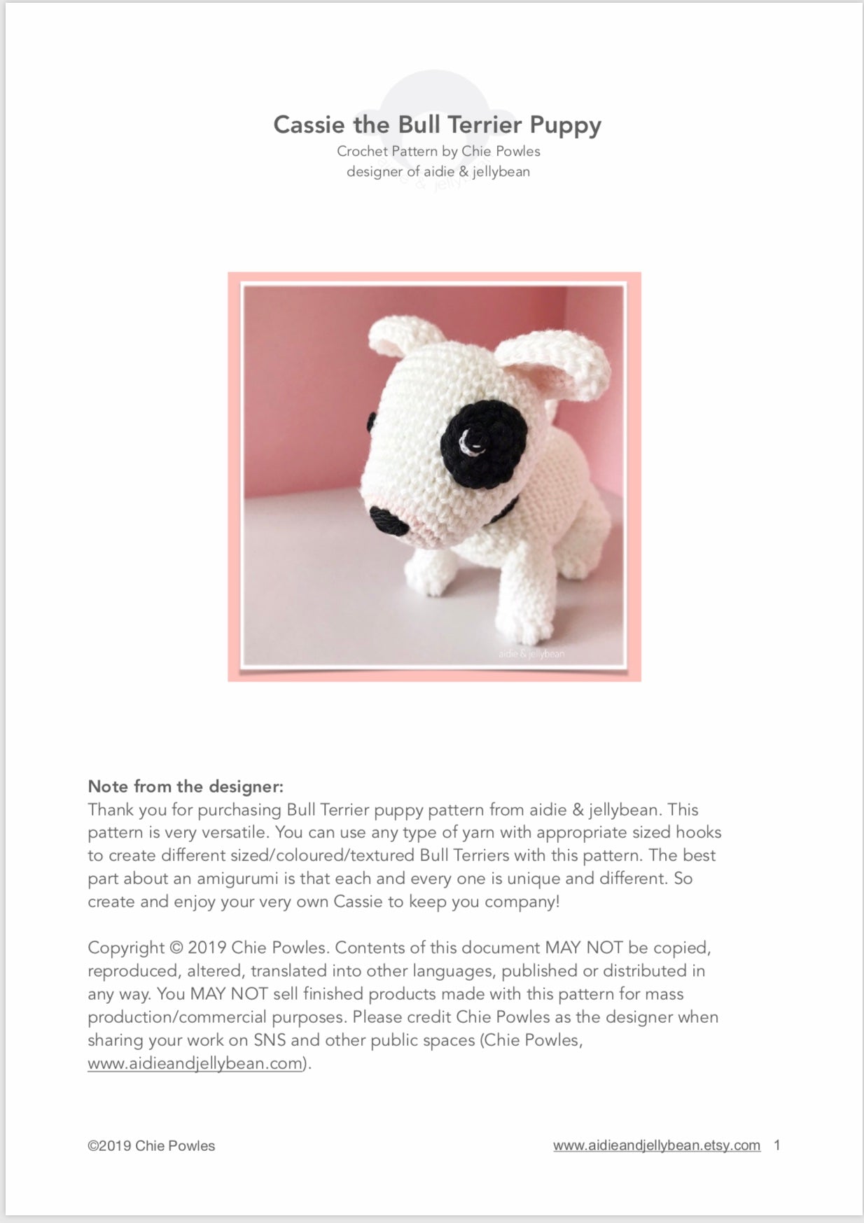 AMIGURUMI PATTERN/ tutorial (English / Español) Amigurumi Bull Terrier - "Cassie the Bull Terrier Puppy"