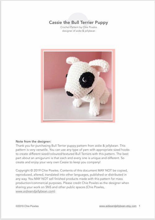 AMIGURUMI PATTERN/ tutorial (English / Español) Amigurumi Bull Terrier - "Cassie the Bull Terrier Puppy"