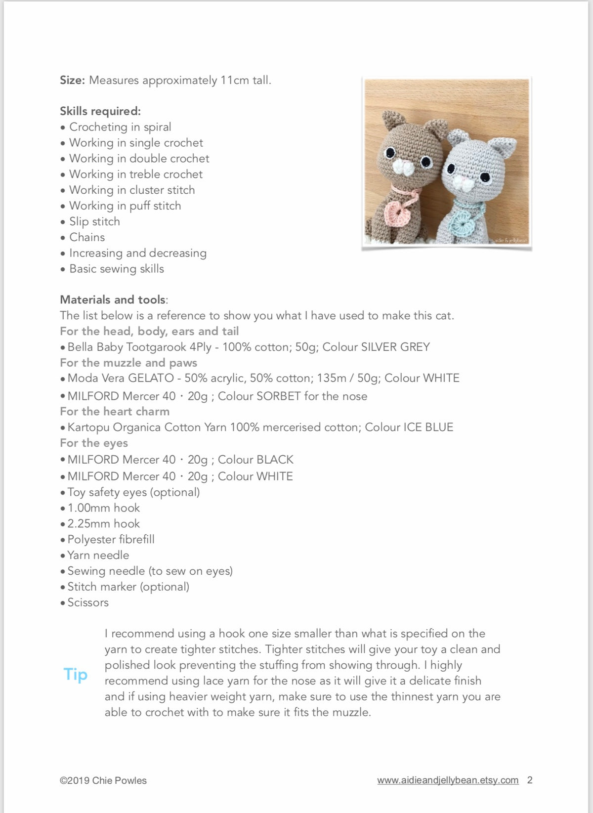 AMIGURUMI PATTERN/ tutorial (English) Amigurumi Cat - "Nala the Kitten Pattern" pdf - US terminology
