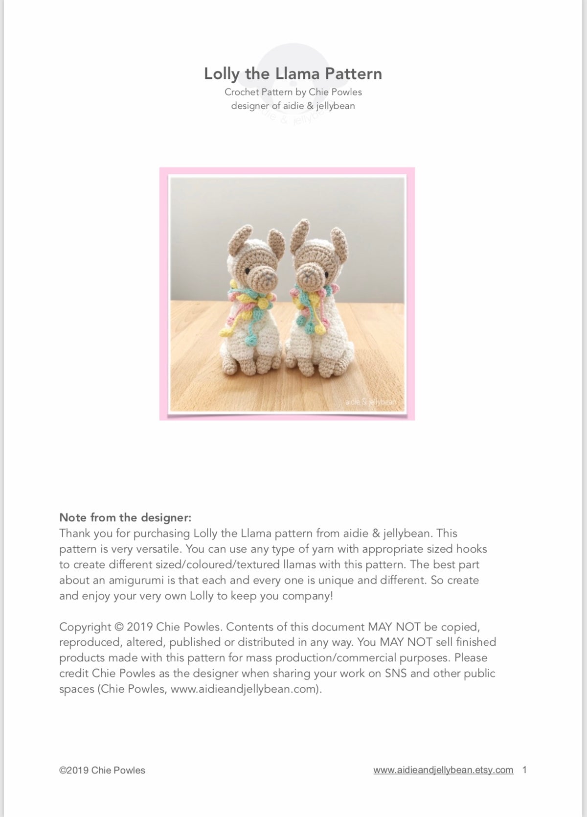 AMIGURUMI PATTERN/ tutorial (English) Amigurumi Llama- "Lolly the Llama" pdf - US terminology