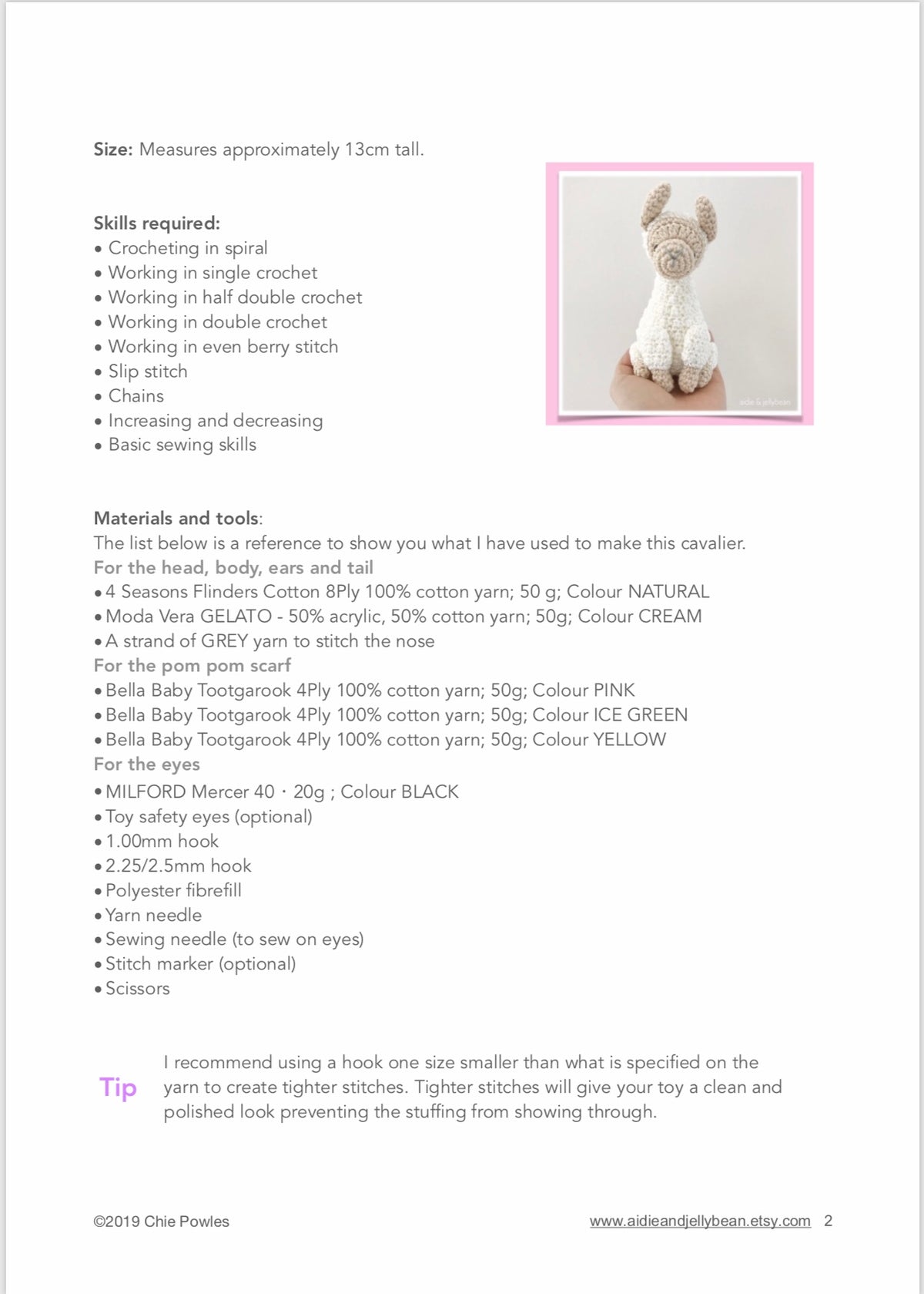 AMIGURUMI PATTERN/ tutorial (English) Amigurumi Llama- "Lolly the Llama" pdf - US terminology