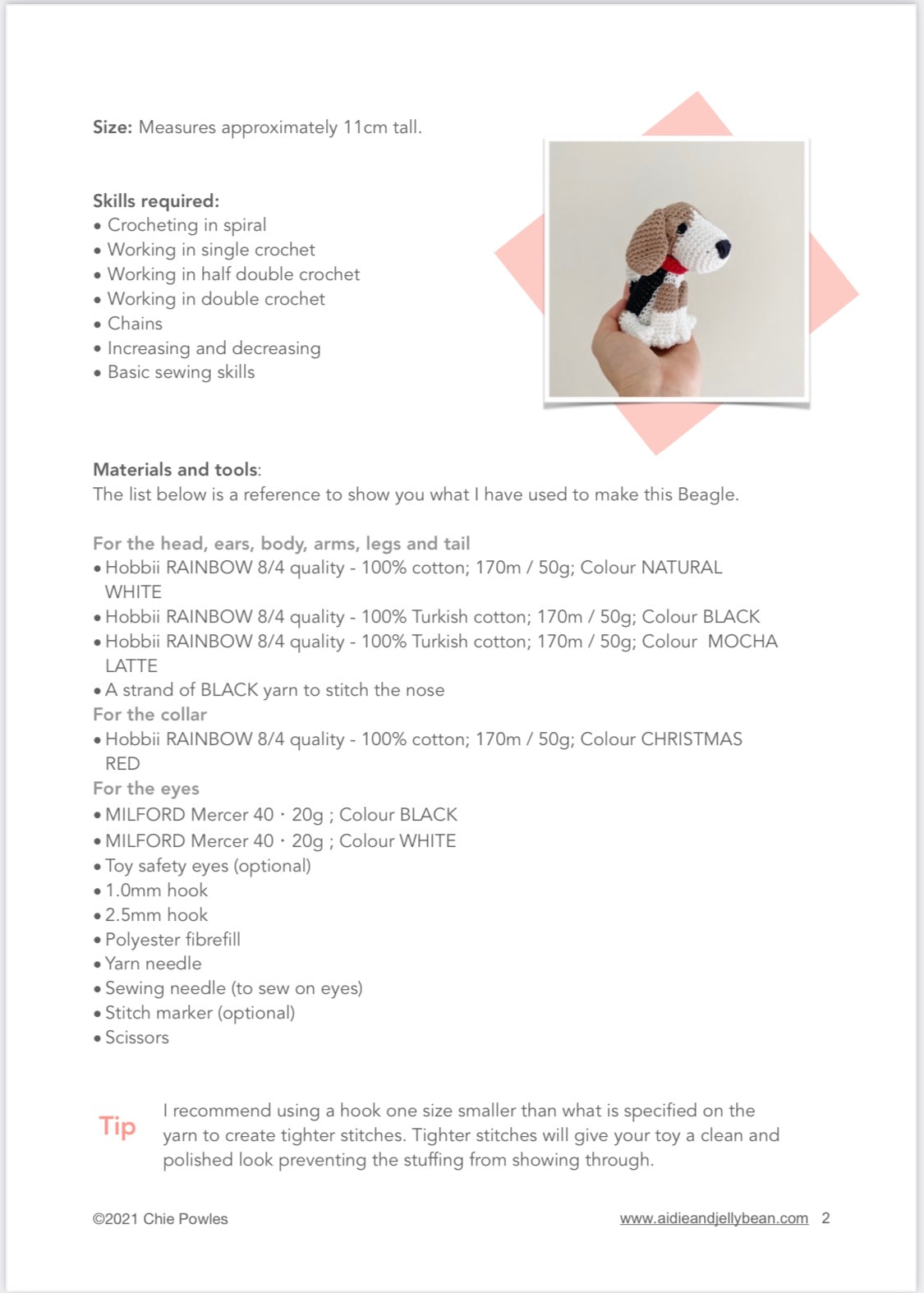 AMIGURUMI PATTERN/ tutorial (English) Amigurumi Beagle - "Lucy the Beagle Puppy" pdf - US terminology