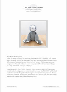 AMIGURUMI PATTERN/ tutorial (English) Amigurumi Sloth - "Levi the Sloth Pattern" pdf - US terminology