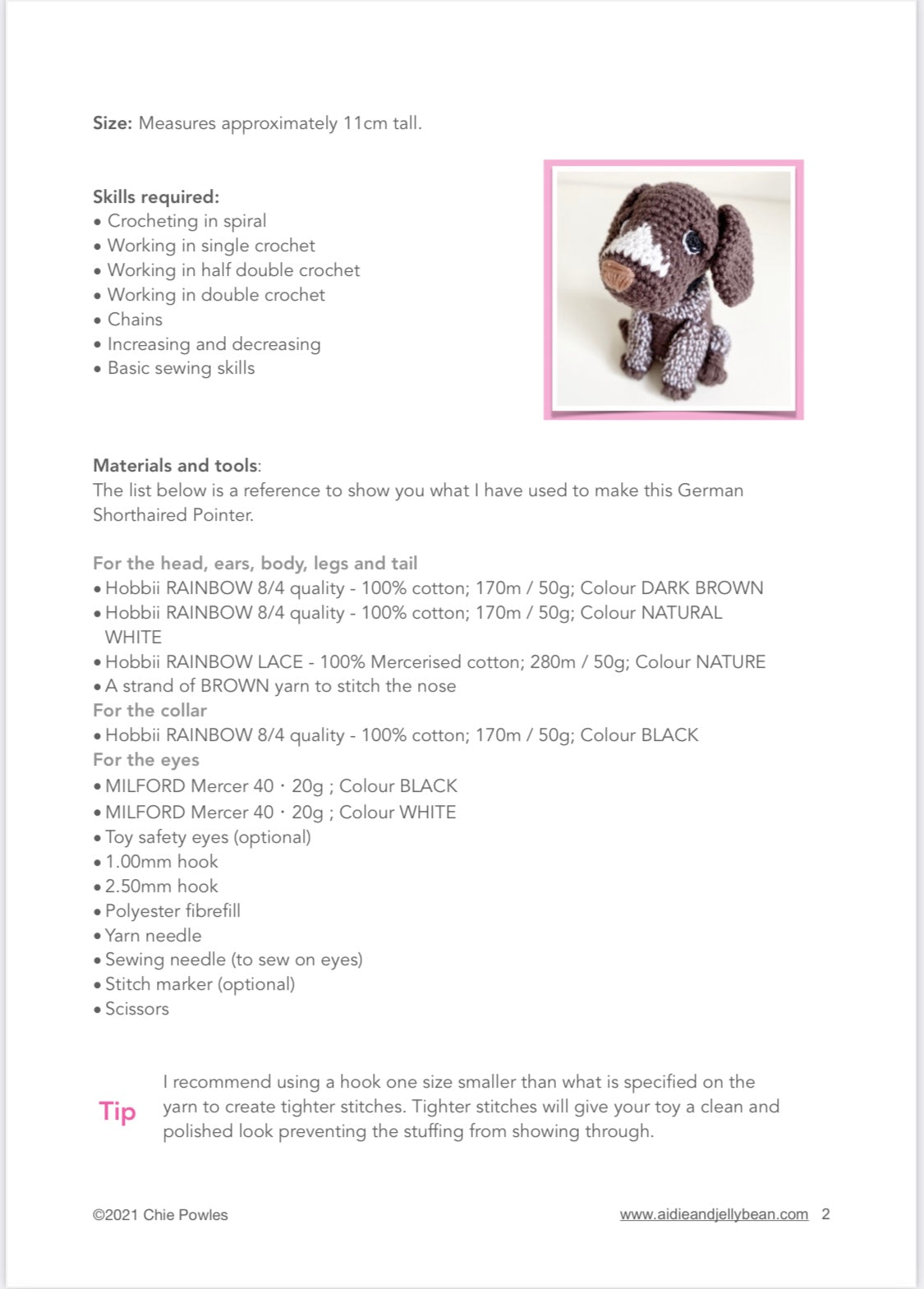 AMIGURUMI PATTERN/ tutorial (English) Amigurumi German Shorthaired Pointer - "Skye the German Shorthaired Pointer Puppy" pdf - US terminology