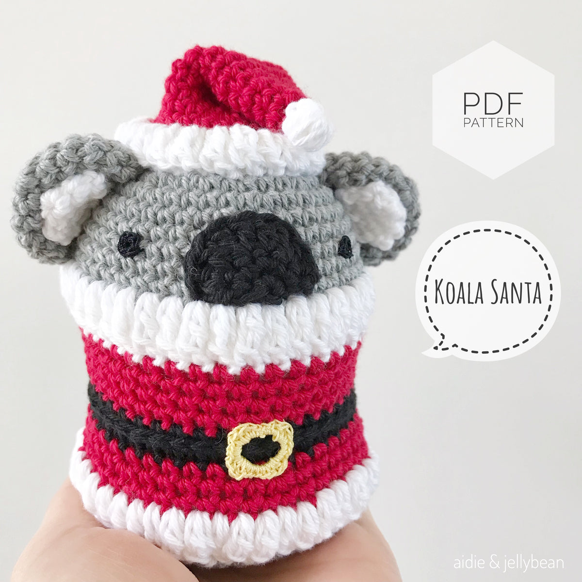 AMIGURUMI PATTERN/ tutorial (English) Amigurumi Koala Santa "Egg Shaped Animals - Koala Santa" pdf - US terminology