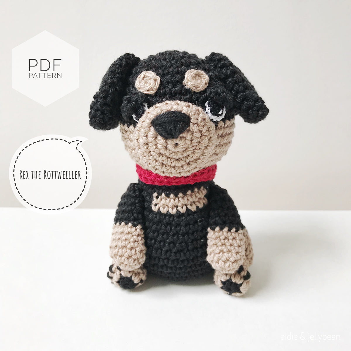 AMIGURUMI PATTERN/ tutorial (English) Amigurumi Rottweiler Dog - "Rex the Rottweiler Puppy" pdf - US terminology