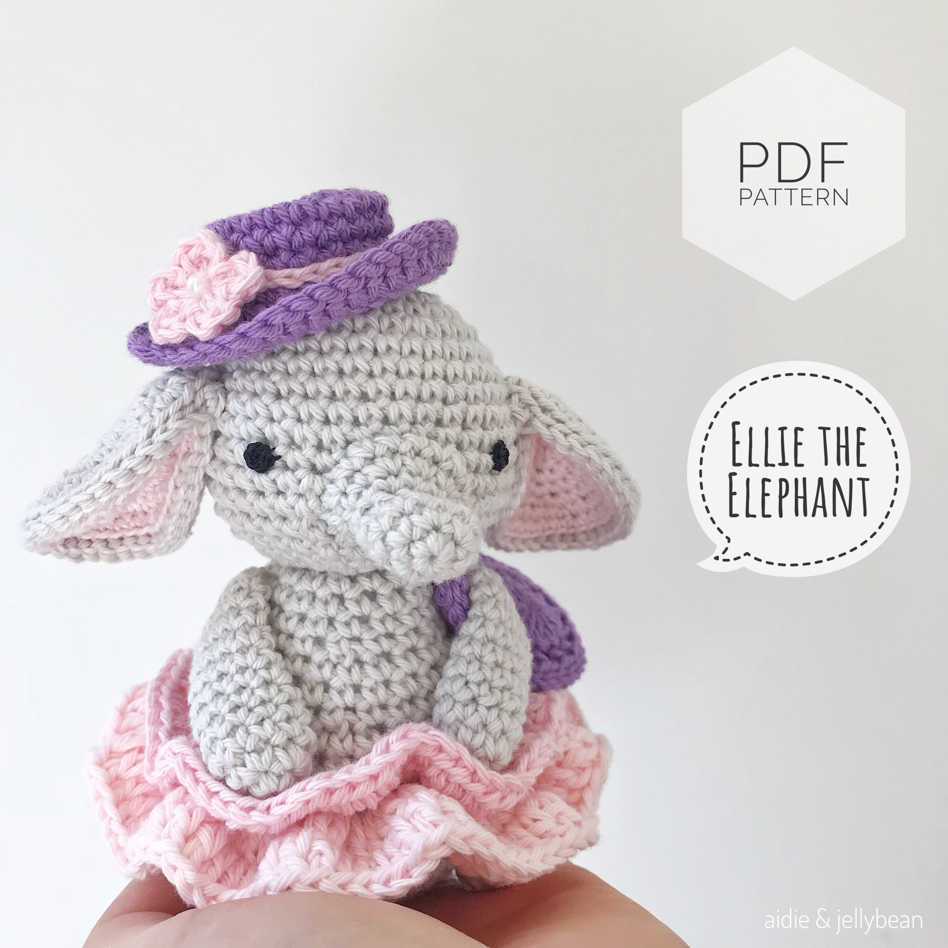 AMIGURUMI PATTERN/ tutorial (English) Amigurumi Elephant - "Ellie the Elegant Elephant" pdf - US terminology