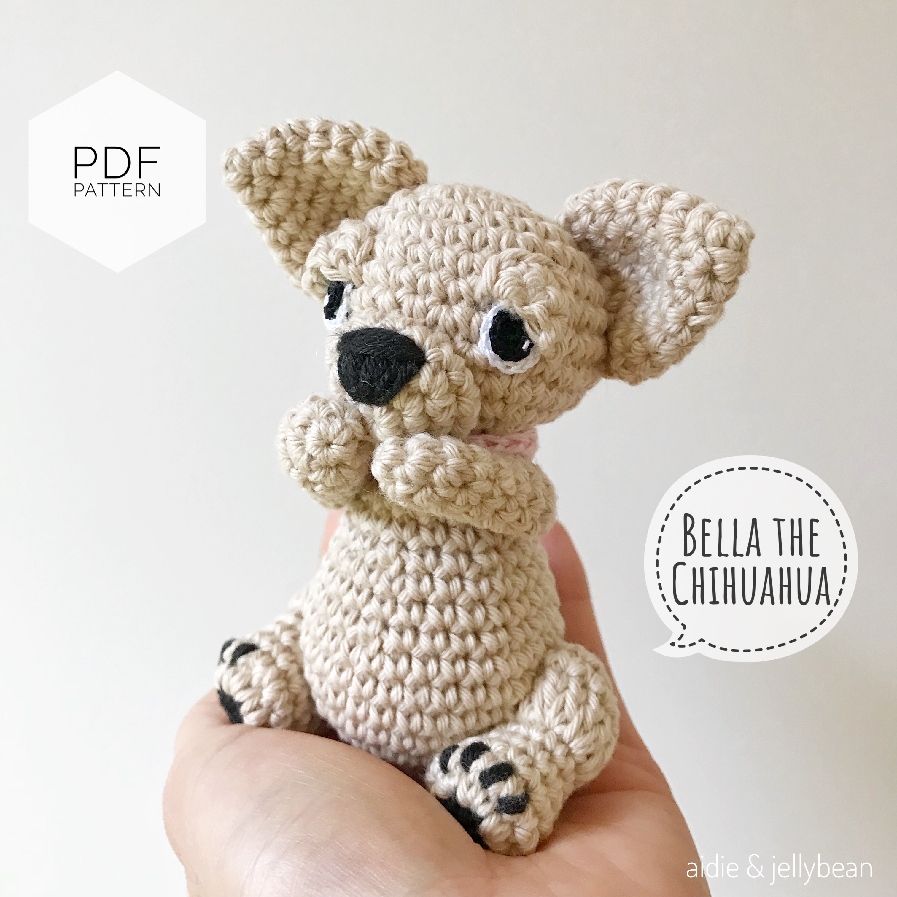 AMIGURUMI PATTERN/ tutorial (English) Amigurumi Chihuahua Dog - "Bella the Chihuahua Puppy" pdf - US terminology