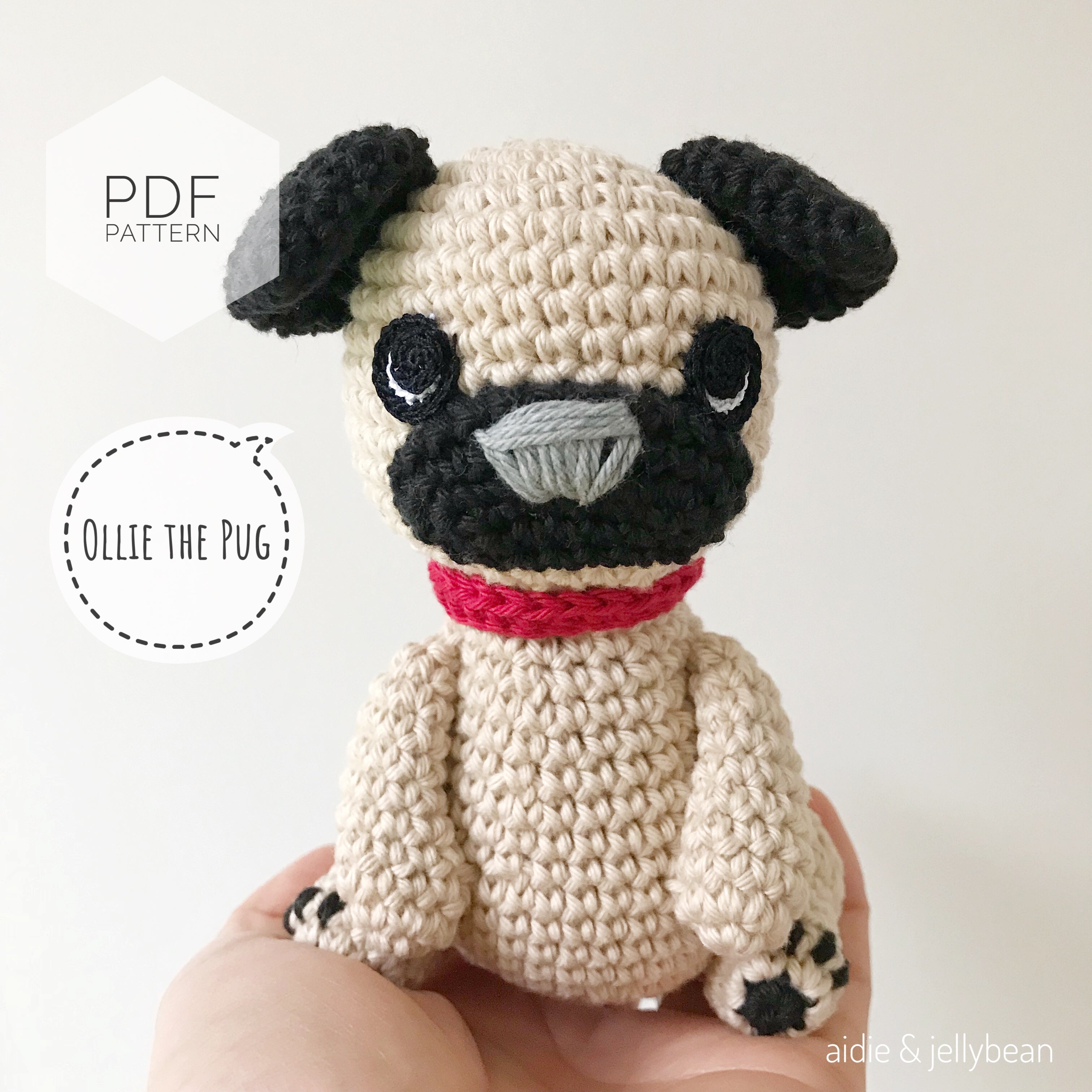 AMIGURUMI PATTERN/ tutorial (English) Amigurumi Pug Dog - "Ollie the Pug Puppy" pdf - US terminology
