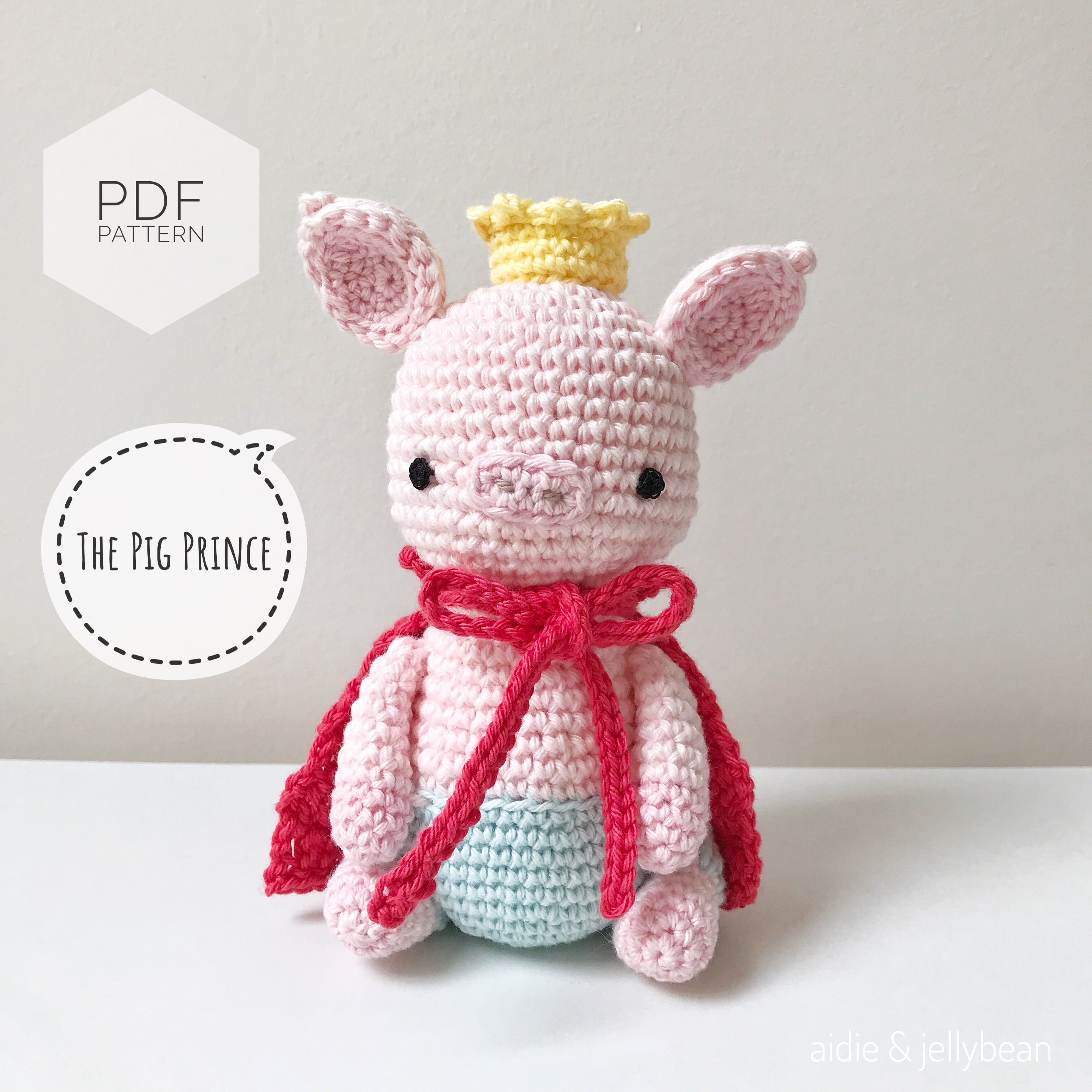 AMIGURUMI PATTERN/ tutorial (English) Amigurumi Pig - "The Pig Prince" pdf - US terminology