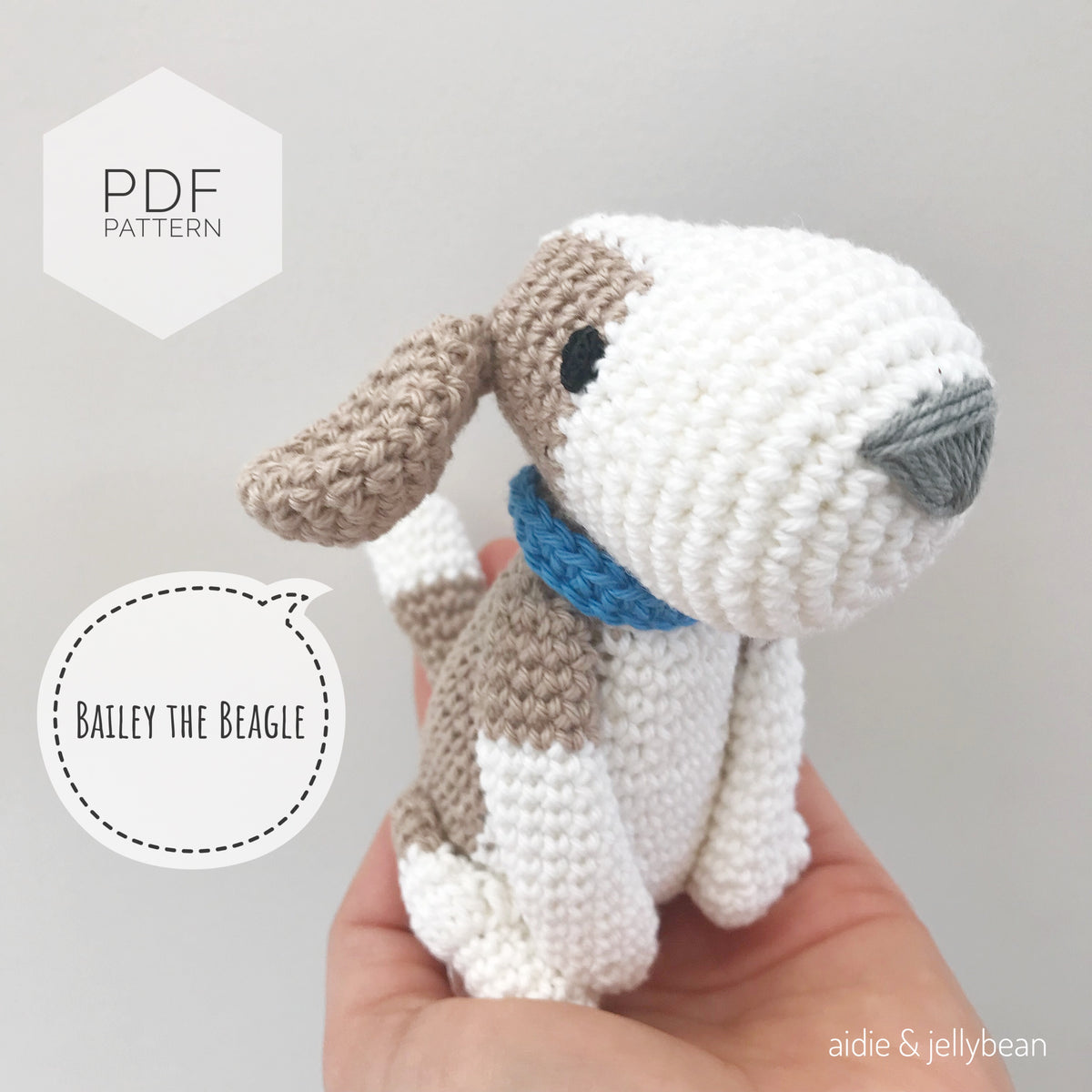 AMIGURUMI PATTERN/ tutorial (English) Amigurumi Beagle Dog - "Bailey the Beagle Puppy" pdf - US terminology