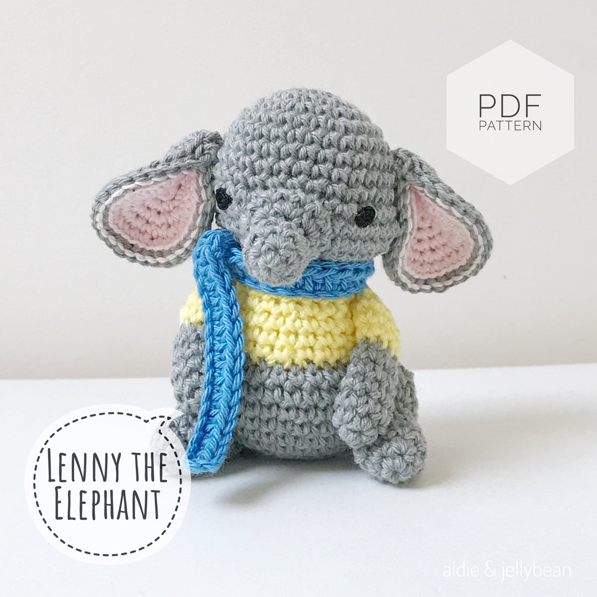 AMIGURUMI PATTERN/ tutorial (English) Amigurumi Elephant - "Lenny the Little Elephant" pdf - US terminology