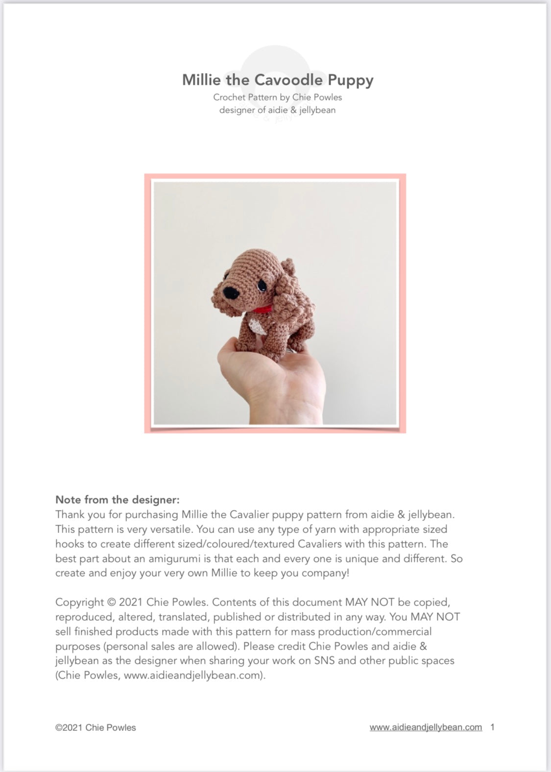 AMIGURUMI PATTERN/ tutorial (English) Amigurumi Cavoodle  - "Millie the Cavoodle Puppy" pdf - US terminology