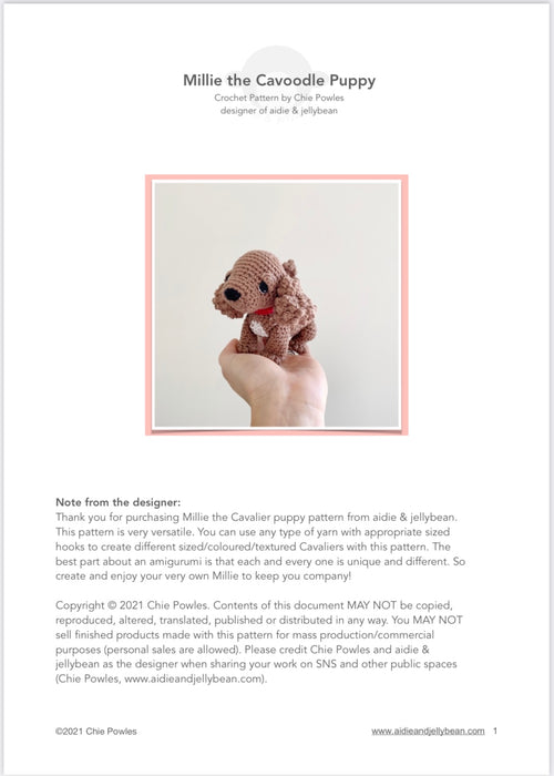 AMIGURUMI PATTERN/ tutorial (English) Amigurumi Cavoodle  - "Millie the Cavoodle Puppy" pdf - US terminology