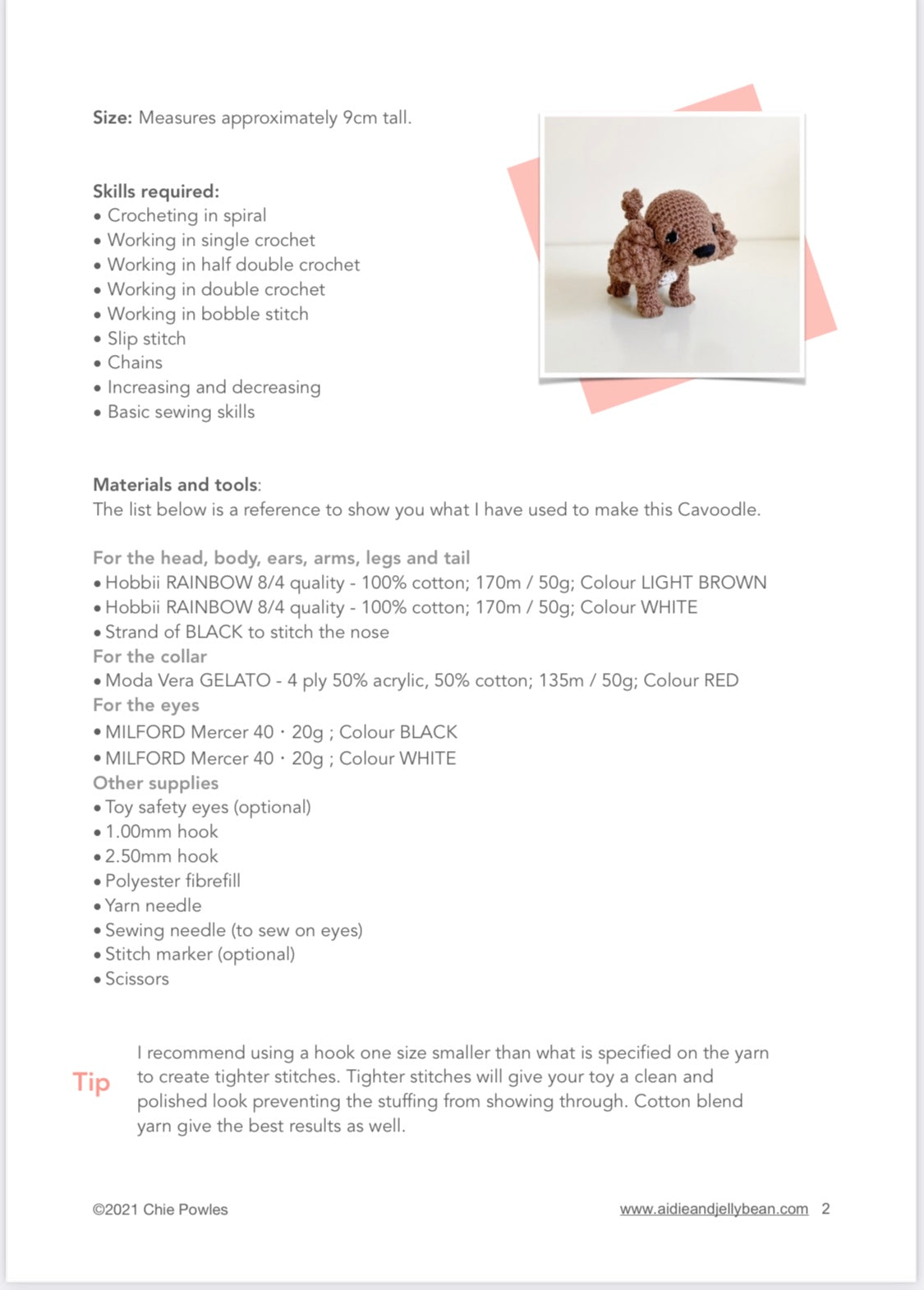 AMIGURUMI PATTERN/ tutorial (English) Amigurumi Cavoodle  - "Millie the Cavoodle Puppy" pdf - US terminology
