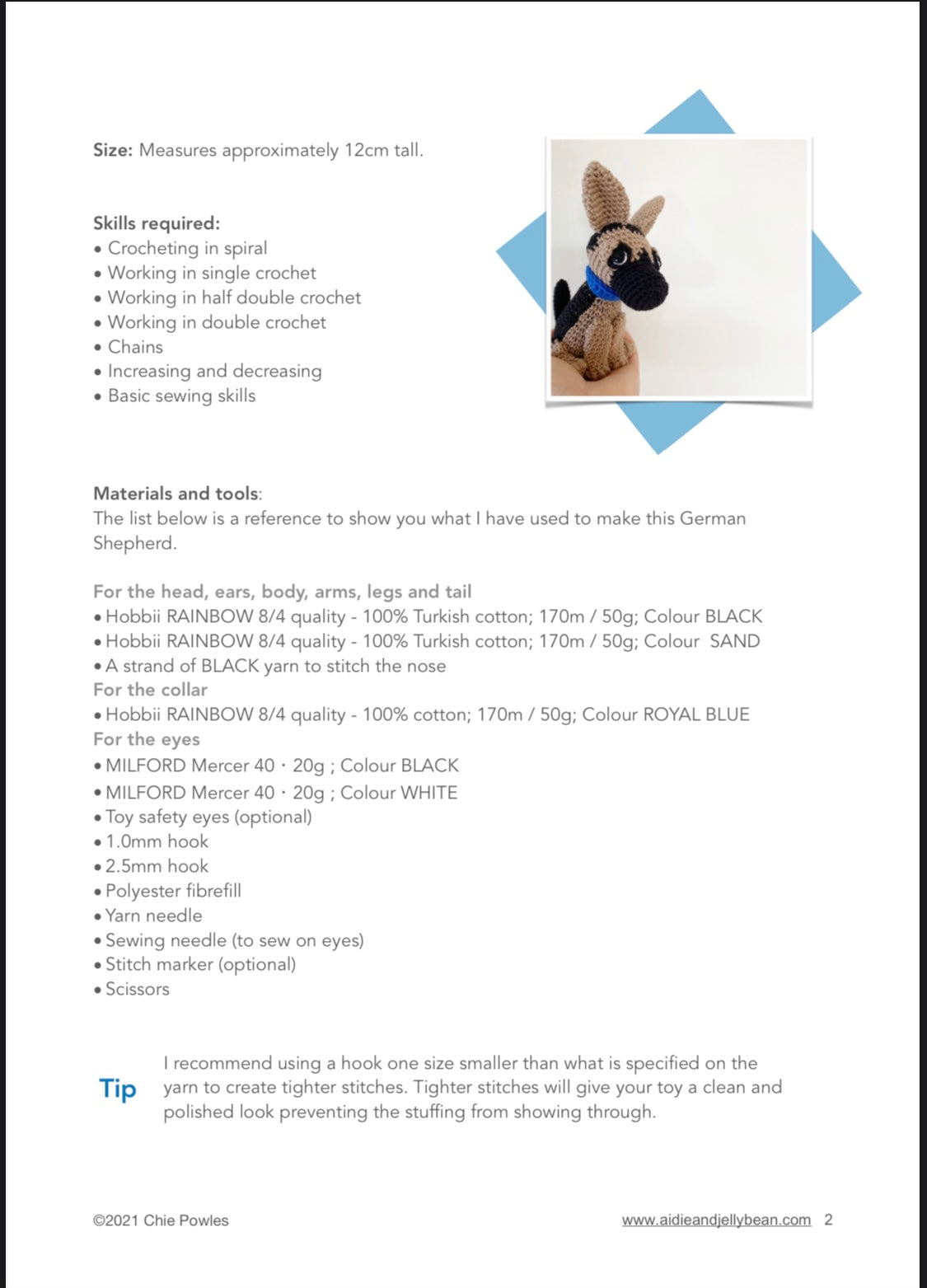 AMIGURUMI PATTERN/ tutorial (English) Amigurumi German Shepherd  - "Zeus the German Shepherd" pdf - US terminology