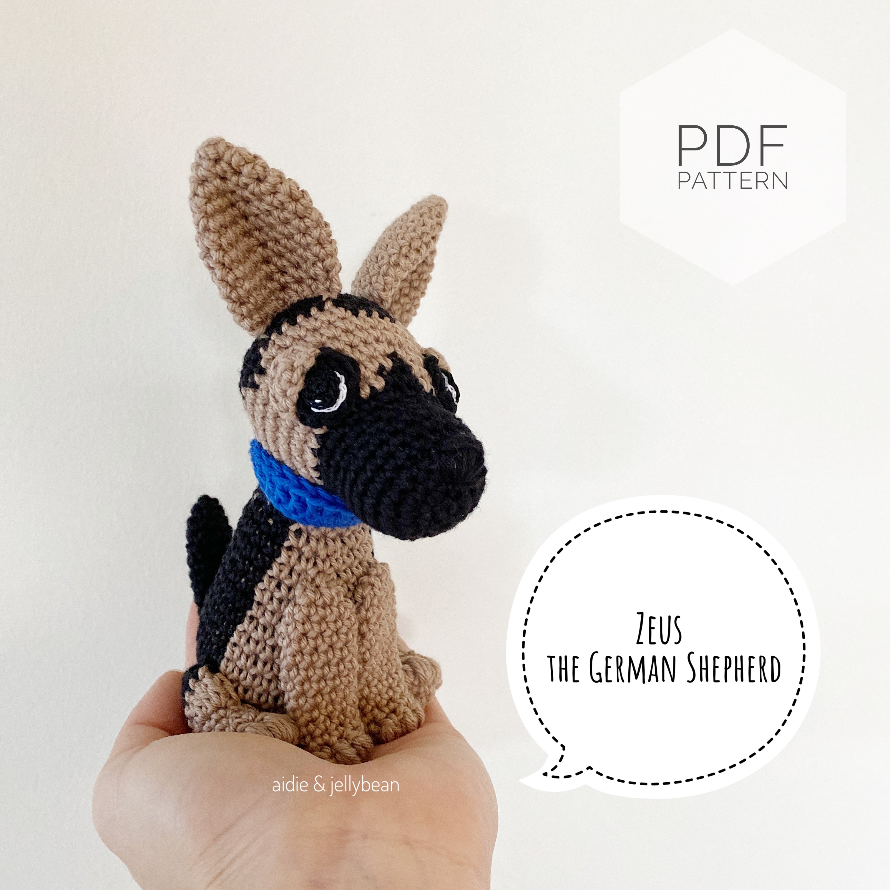 AMIGURUMI PATTERN/ tutorial (English) Amigurumi German Shepherd  - "Zeus the German Shepherd" pdf - US terminology