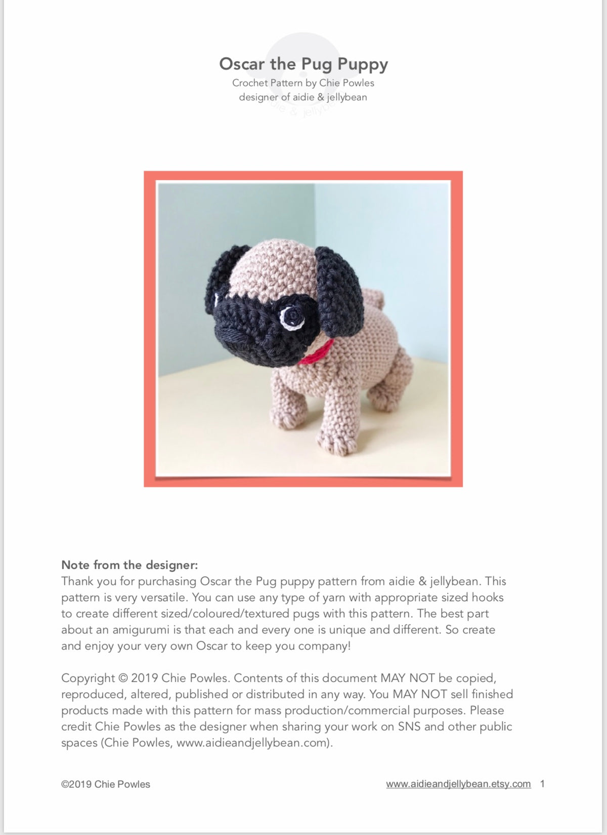 AMIGURUMI PATTERN/ tutorial (English / Español) Amigurumi Pug Dog - "Oscar the Pug Puppy"