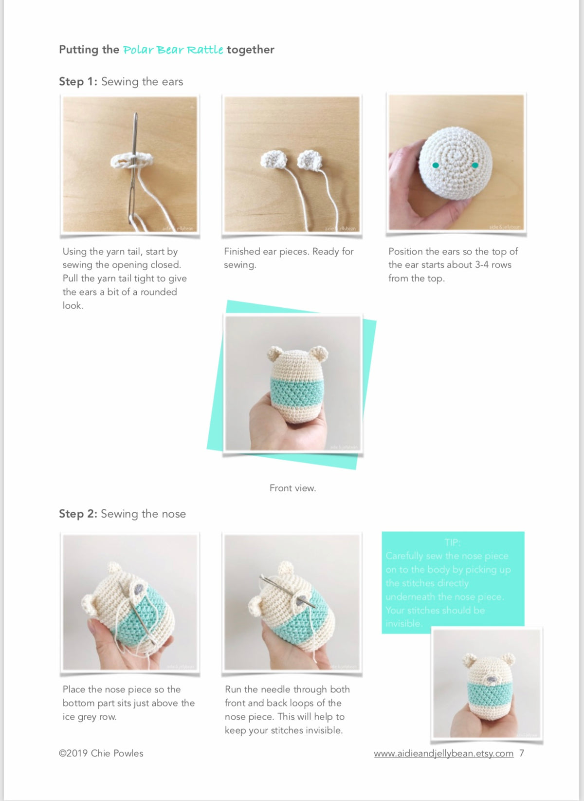 AMIGURUMI PATTERN/ tutorial (English) Amigurumi Polar Bear "Egg Shaped Animals - Polar Bear Rattle" pdf - US terminology