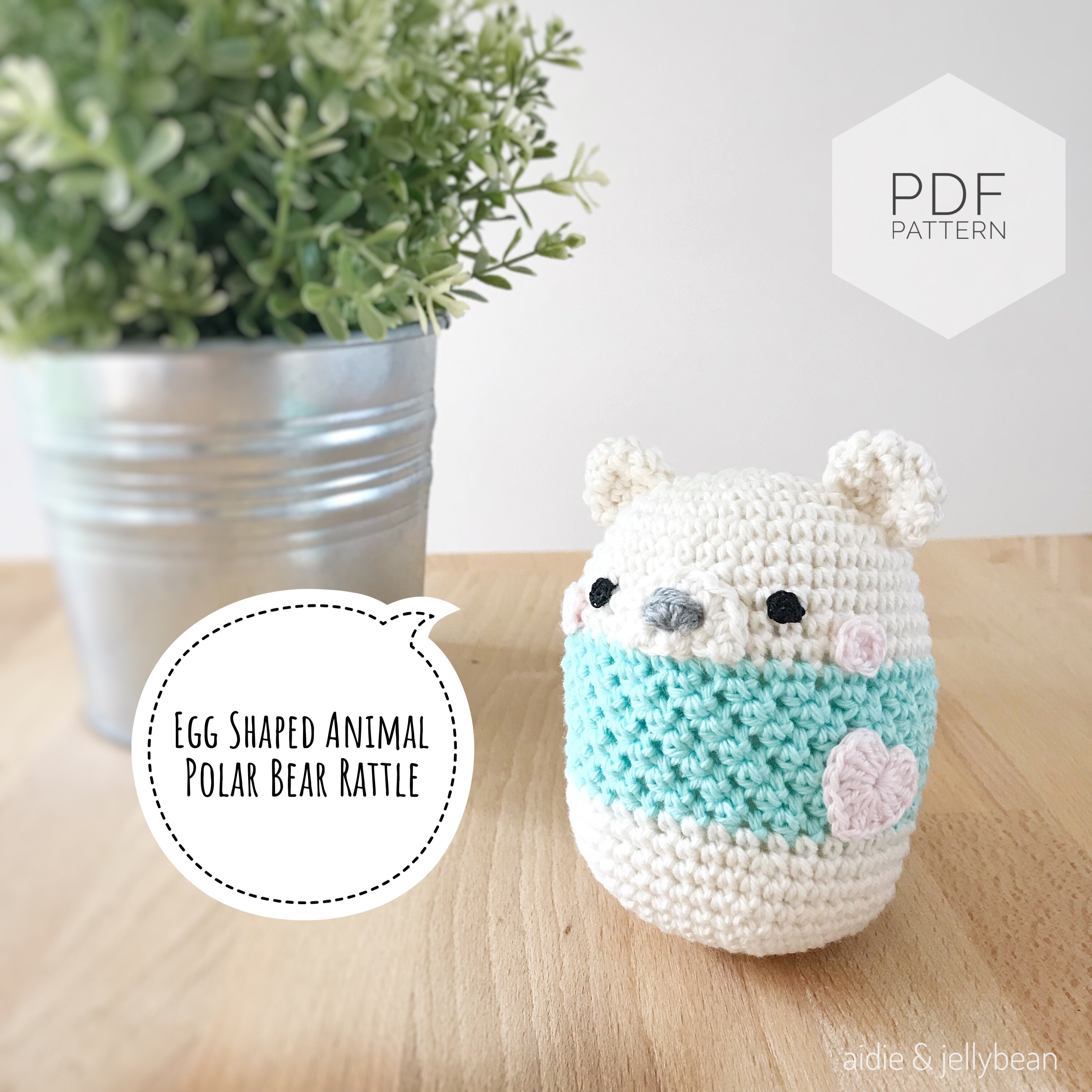 AMIGURUMI PATTERN/ tutorial (English) Amigurumi Polar Bear "Egg Shaped Animals - Polar Bear Rattle" pdf - US terminology