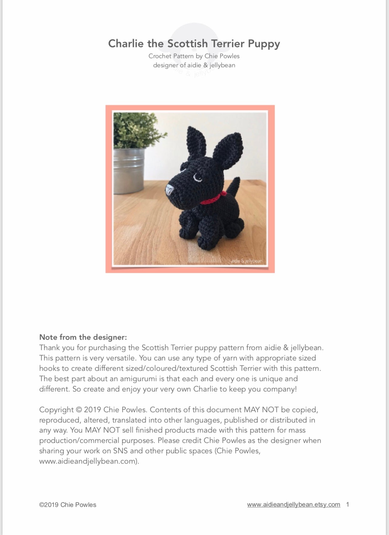 AMIGURUMI PATTERN/ tutorial (English) Amigurumi Scottish Terrier Dog - "Charlie the Scottish Terrier Puppy" pdf - US terminology