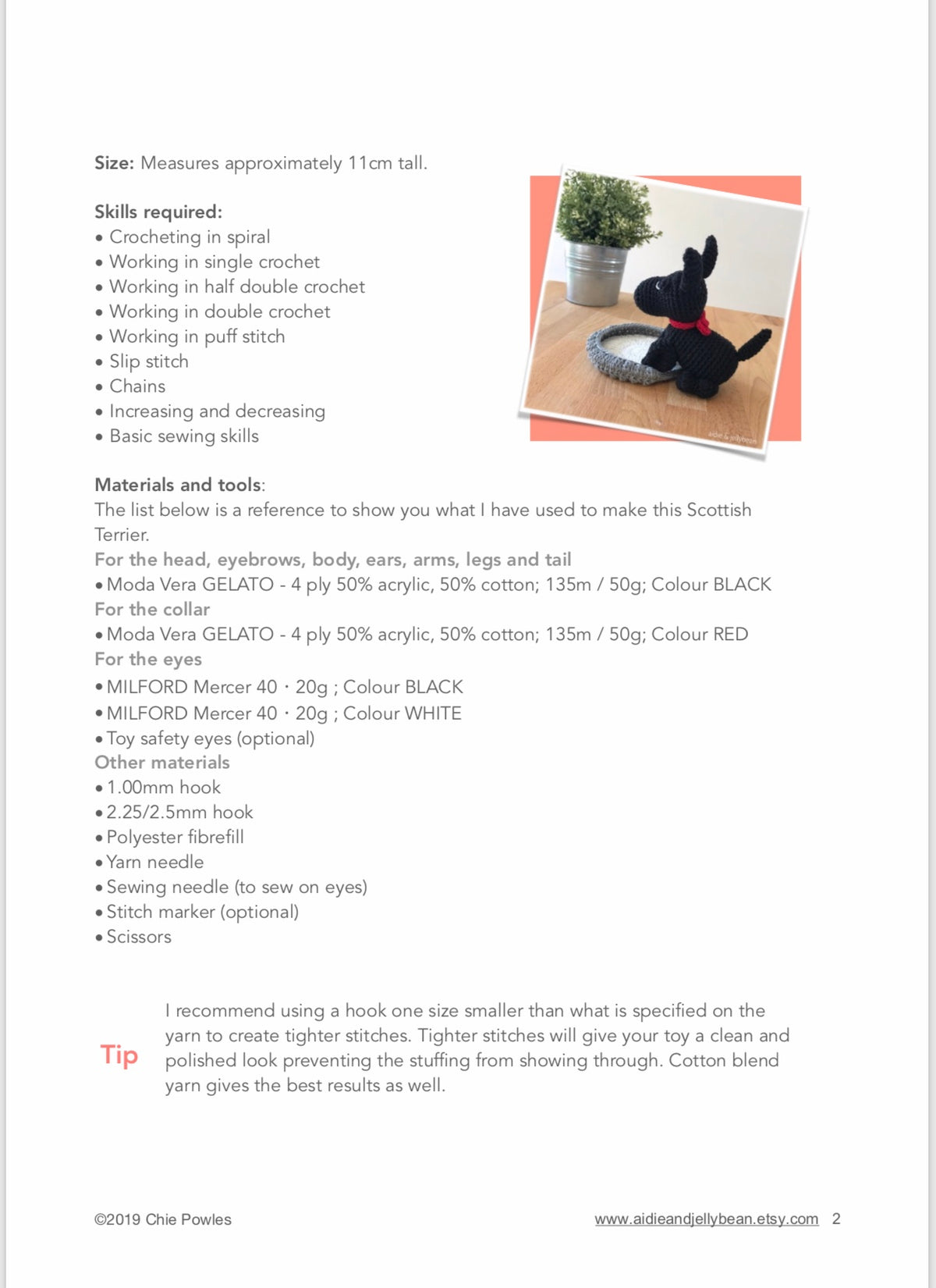 AMIGURUMI PATTERN/ tutorial (English) Amigurumi Scottish Terrier Dog - "Charlie the Scottish Terrier Puppy" pdf - US terminology
