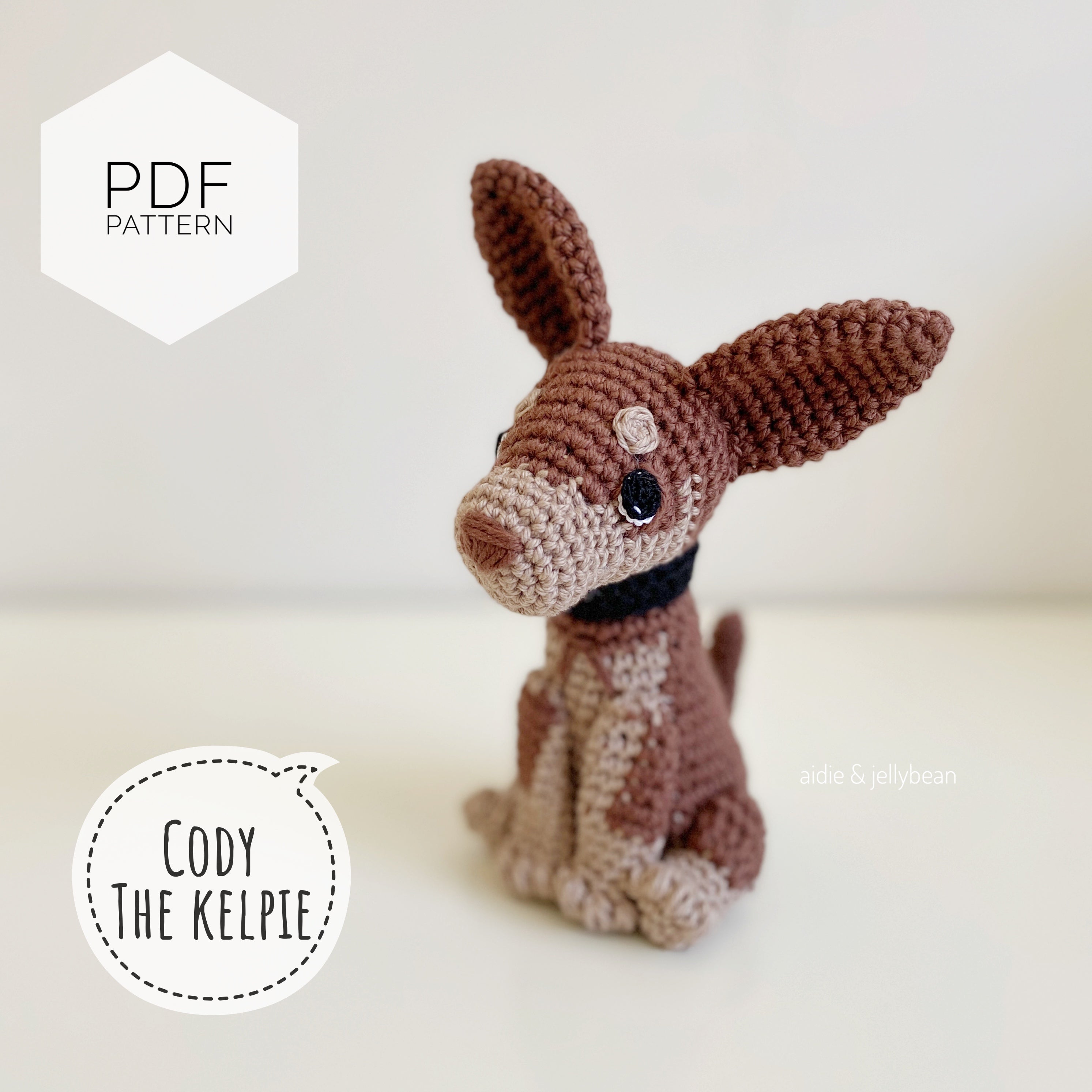 AMIGURUMI PATTERN/ tutorial (English) Amigurumi Kelpie - "Cody the Kelpie Puppy" pdf - US terminology