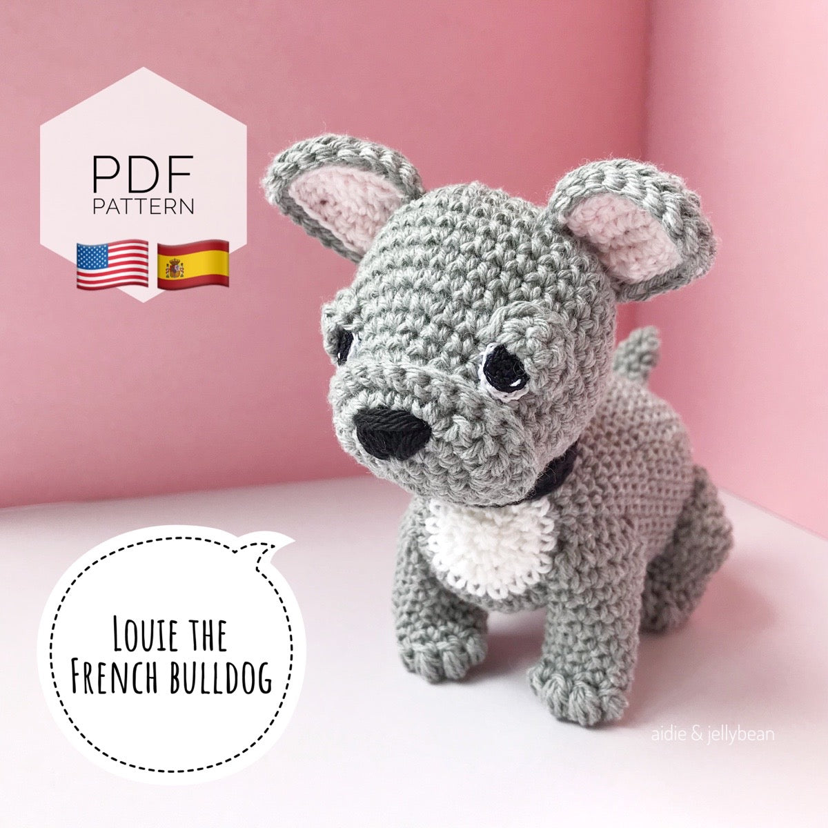 AMIGURUMI PATTERN/ tutorial (English / Español) Amigurumi French Bulldog - "Louie the French Bulldog Puppy"