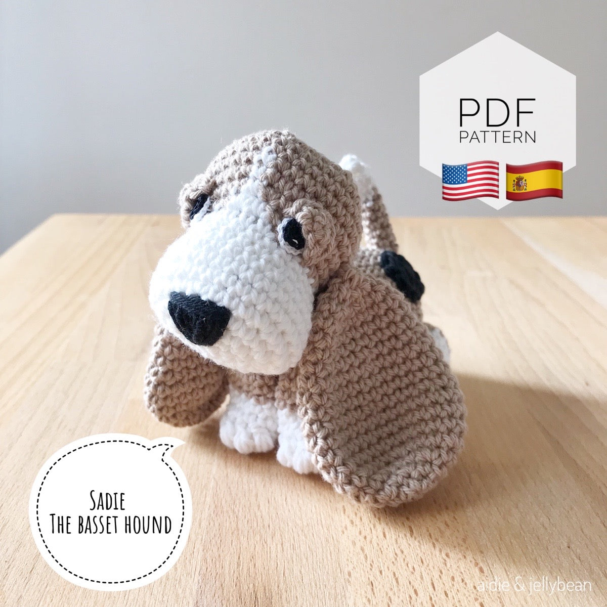 AMIGURUMI PATTERN/ tutorial (English / Español) Amigurumi Basset Hound Dog - "Sadie the Basset Hound Puppy"