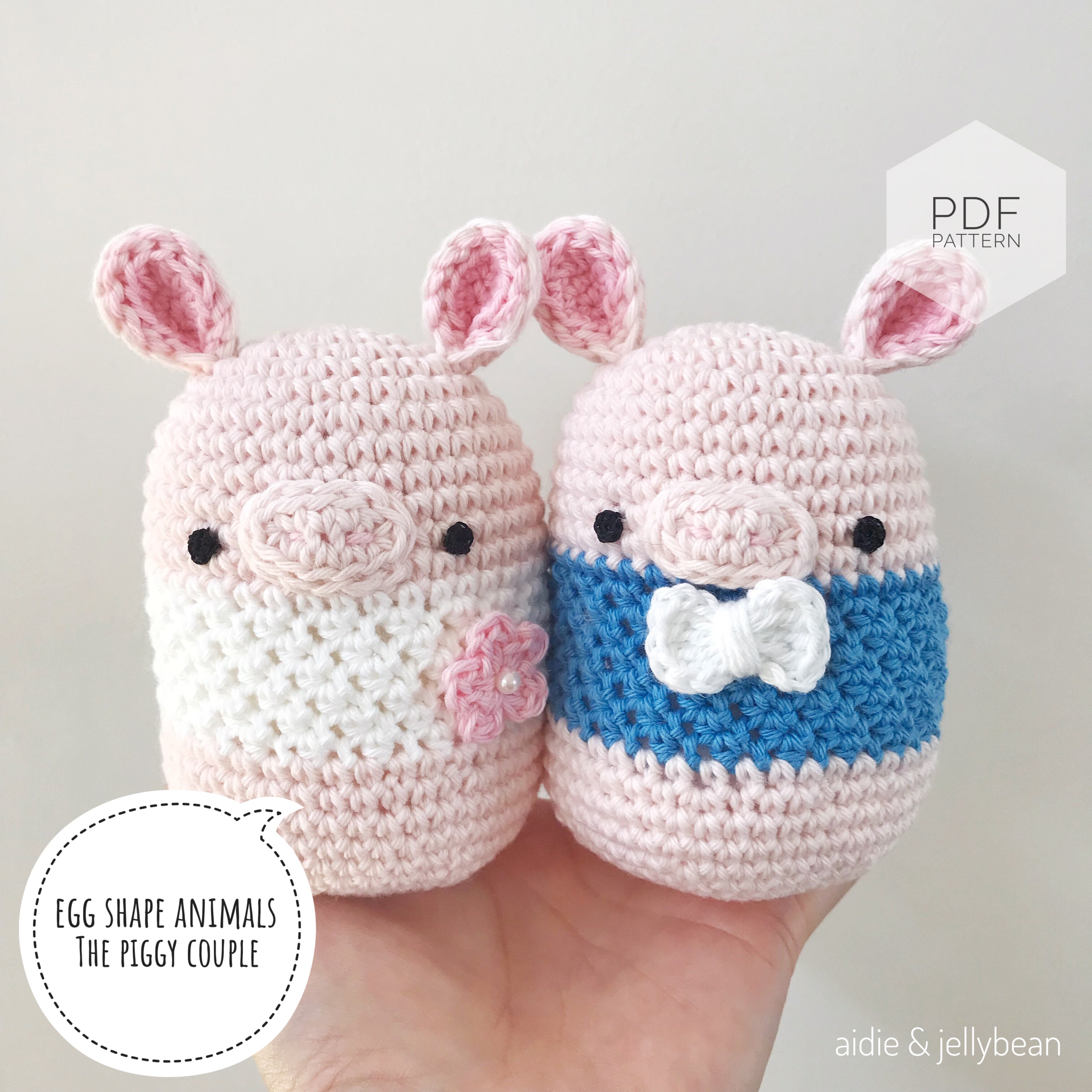AMIGURUMI PATTERN/ tutorial (English) Amigurumi Pig "Egg Shaped Animals - The Happy Piggy Couple" pdf - US terminology
