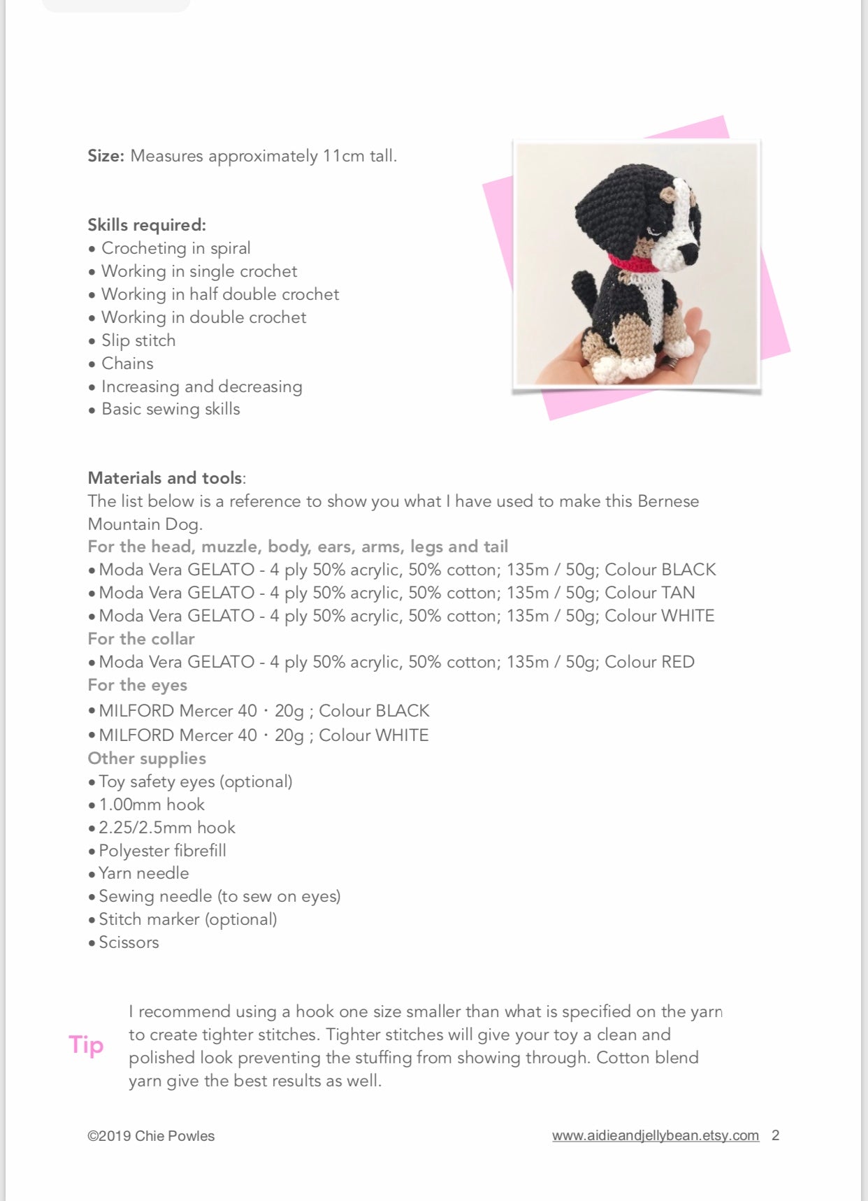 AMIGURUMI PATTERN/ tutorial (English) Amigurumi Bernese Mountain Dog - "Stella the Bernese Mountain Dog Puppy" pdf - US terminology