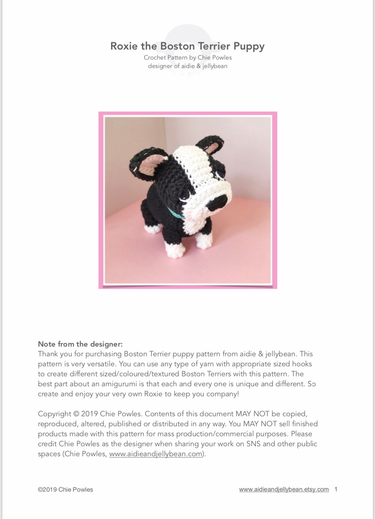 AMIGURUMI PATTERN/ tutorial (English/ Español) Amigurumi Boston Terrier - "Roxie the Boston Terrier Puppy"