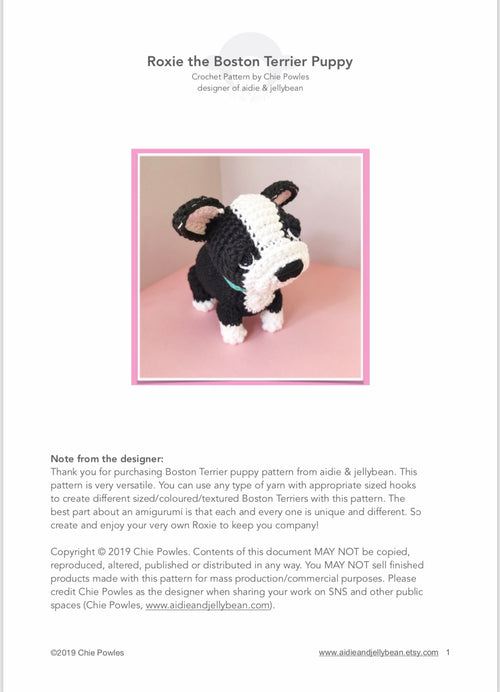 AMIGURUMI PATTERN/ tutorial (English/ Español) Amigurumi Boston Terrier - "Roxie the Boston Terrier Puppy"