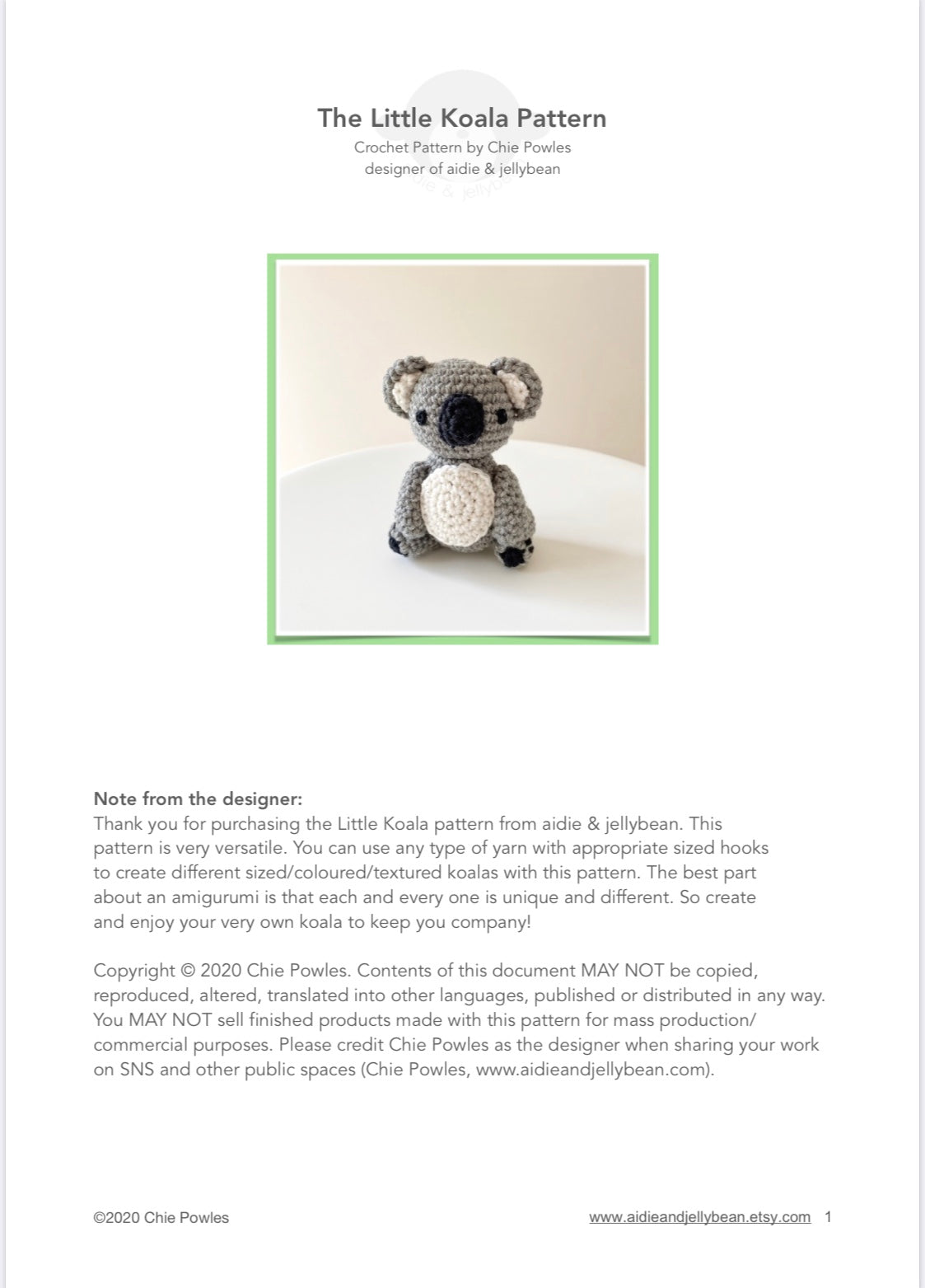 AMIGURUMI PATTERN/ tutorial (English) Amigurumi koala - "The Little Koala" pdf - US terminology