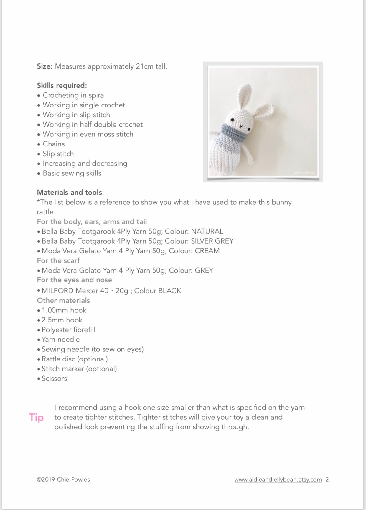 AMIGURUMI PATTERN/ tutorial (English) Amigurumi Bunny - "Willow the Bunny" pdf - US terminology
