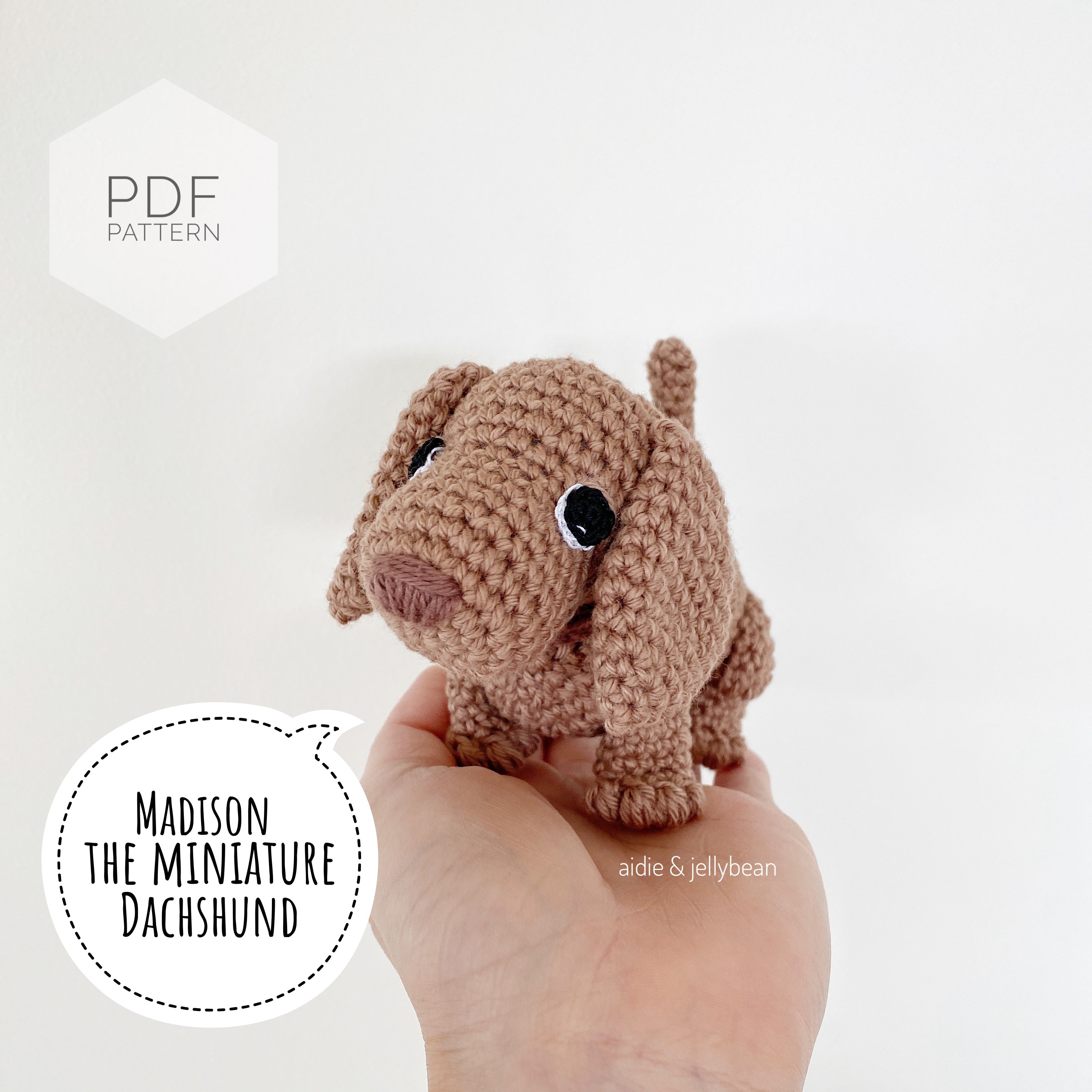 AMIGURUMI PATTERN/ tutorial (English) Amigurumi Miniature Dachshund Dog - "Madison the Miniature Dachshund Puppy" pdf - US terminology