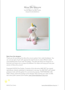 AMIGURUMI PATTERN/ tutorial (English) Amigurumi Unicorn - "Alora the Unicorn" pdf - US terminology