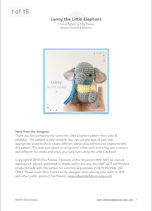 AMIGURUMI PATTERN/ tutorial (English) Amigurumi Elephant - "Lenny the Little Elephant" pdf - US terminology