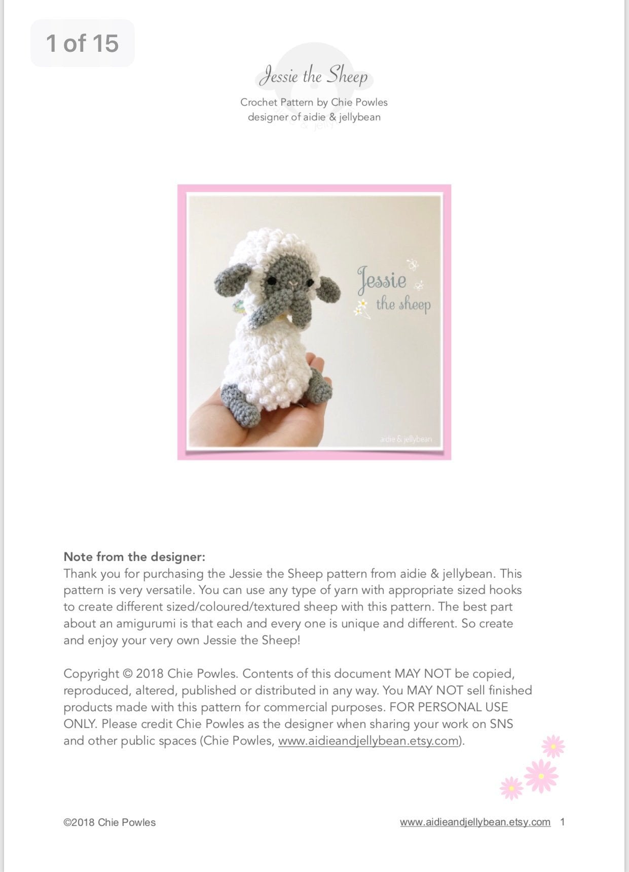 AMIGURUMI PATTERN/ tutorial (English) Amigurumi Sheep - "Jessie the Sheep" pdf - US terminology