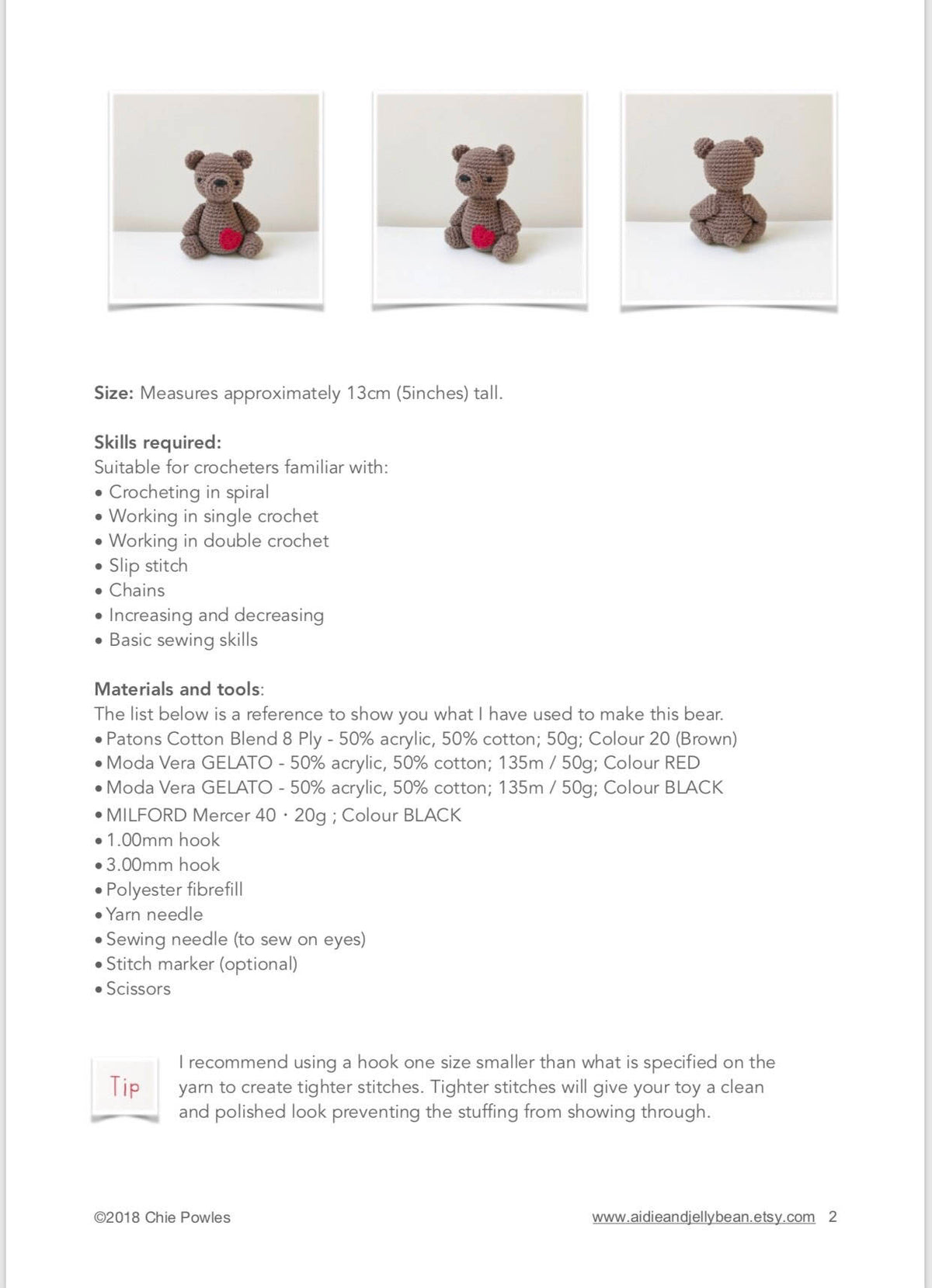 AMIGURUMI PATTERN/ tutorial (English) Amigurumi Teddy Bear "The Little Teddy Bear" pdf - US terminology