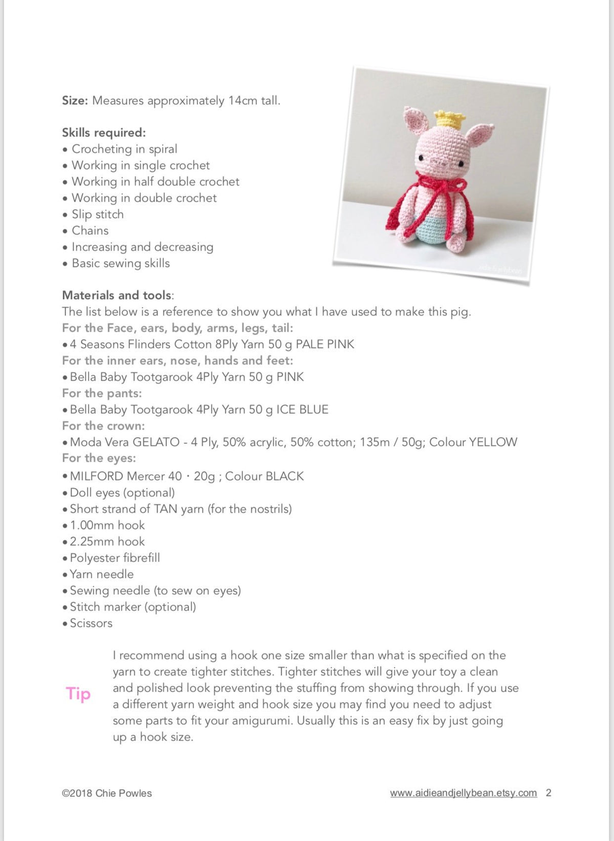 AMIGURUMI PATTERN/ tutorial (English) Amigurumi Pig - "The Pig Prince" pdf - US terminology