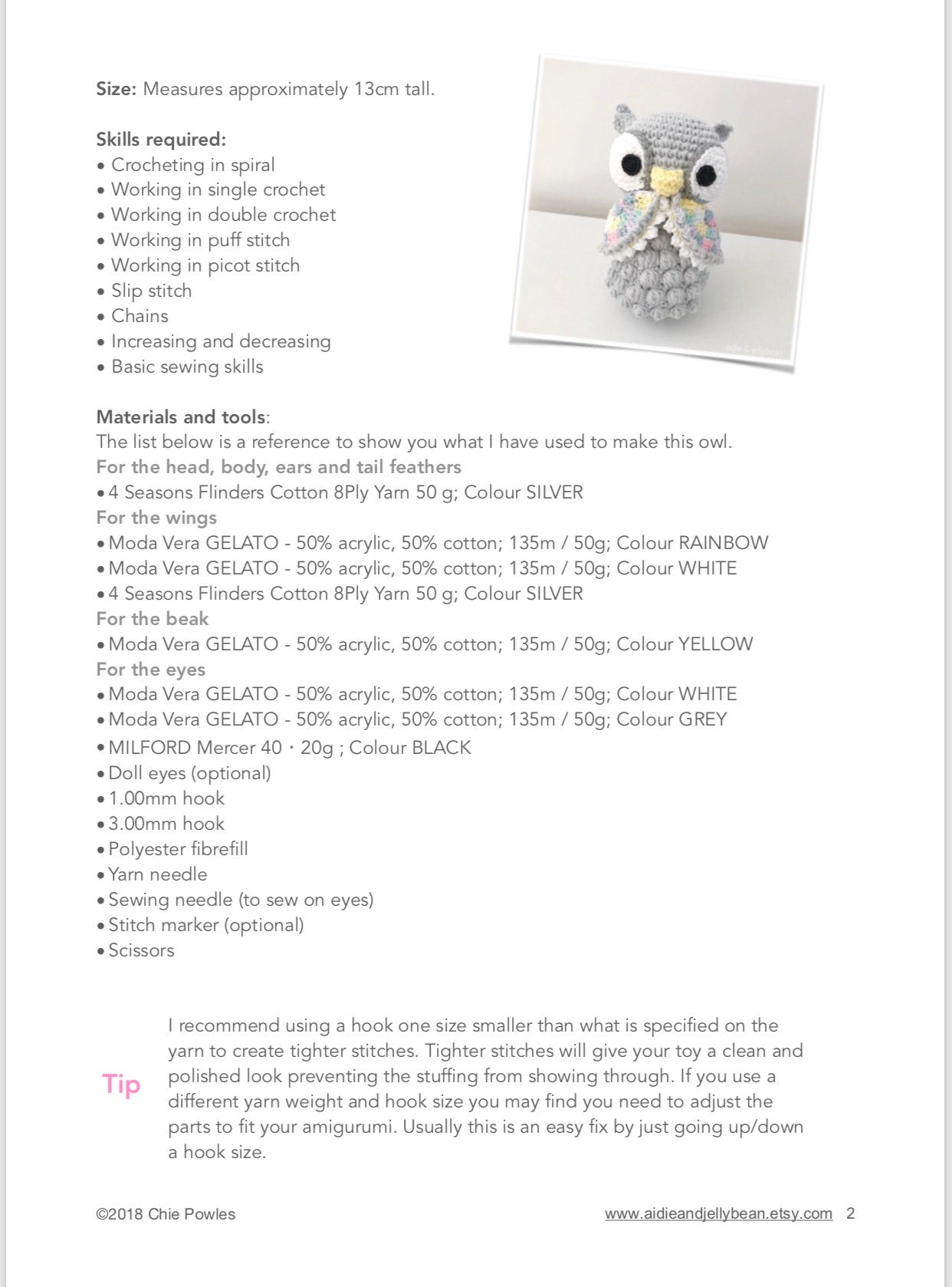 AMIGURUMI PATTERN/ tutorial (English) Amigurumi Owl - "Olivia the Little Owl" pdf - US terminology